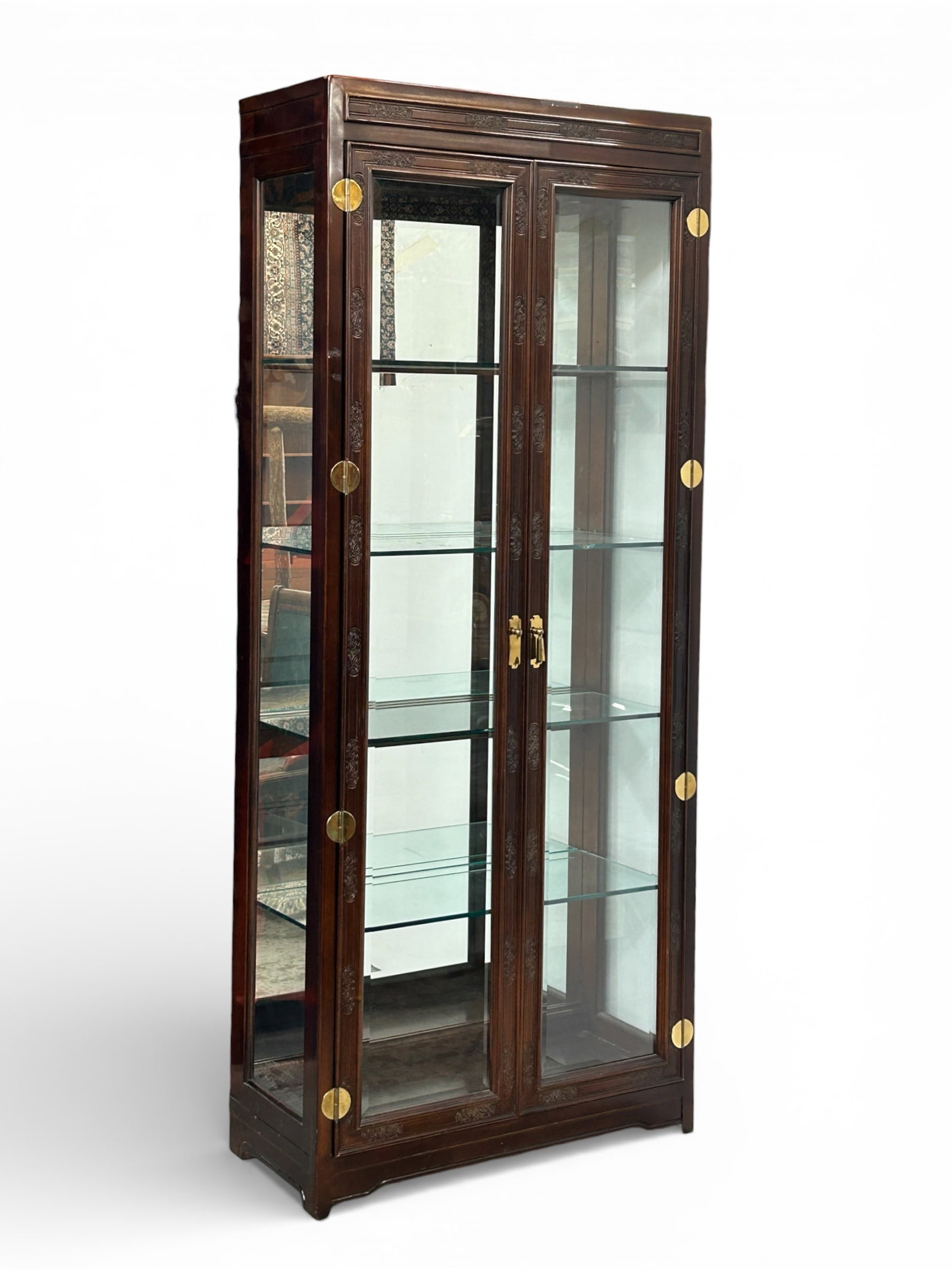 Carved Asian Motif Curio Cabinet. (1 of 8)