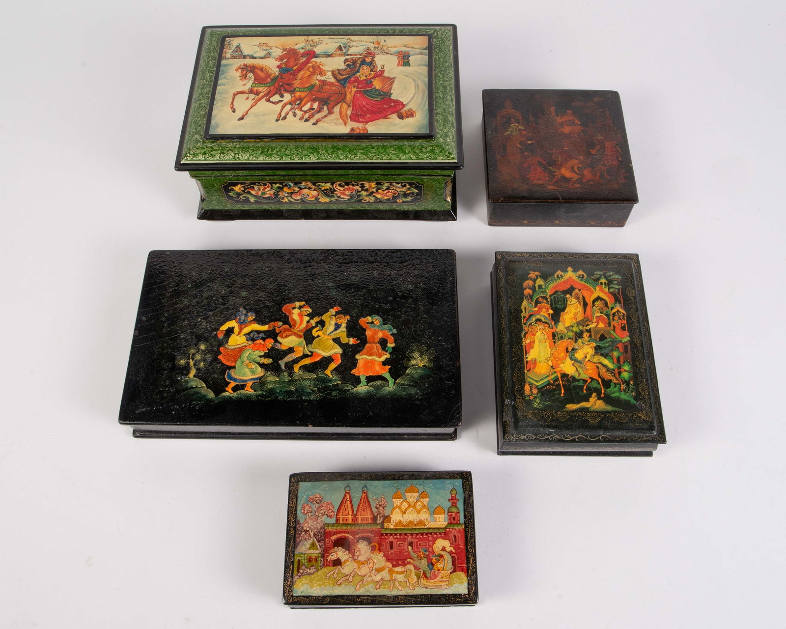 5 Russian Lacquer Boxes - Jewelry, Trinket. (1 of 9)