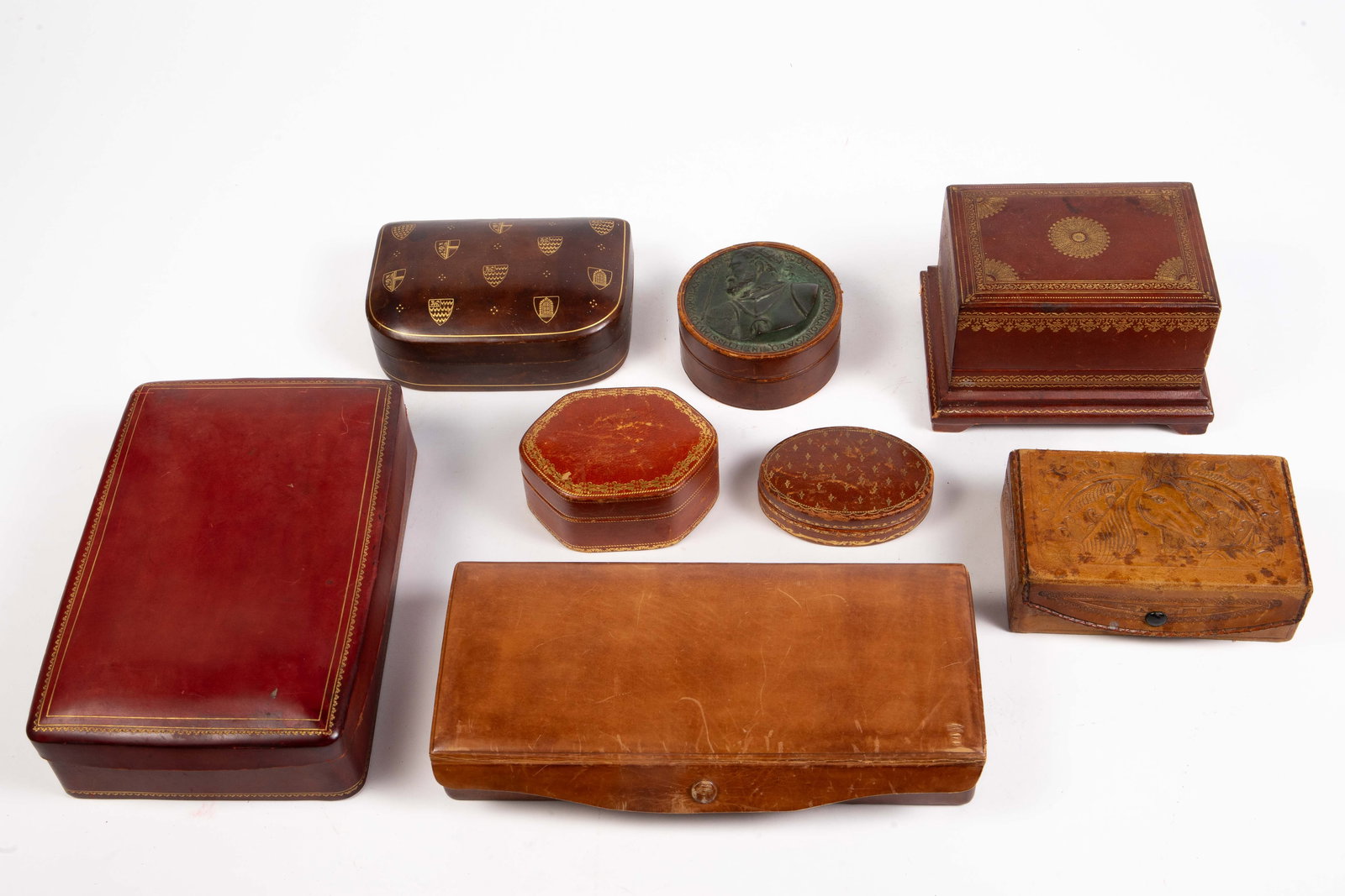 8 Leather Wrapped Boxes - Tooled, Music, Antinor. (1 of 6)