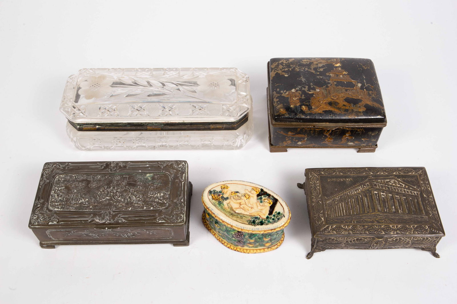 5 Decorative Boxes - Metal, Porcelain, Jennings. (1 of 13)