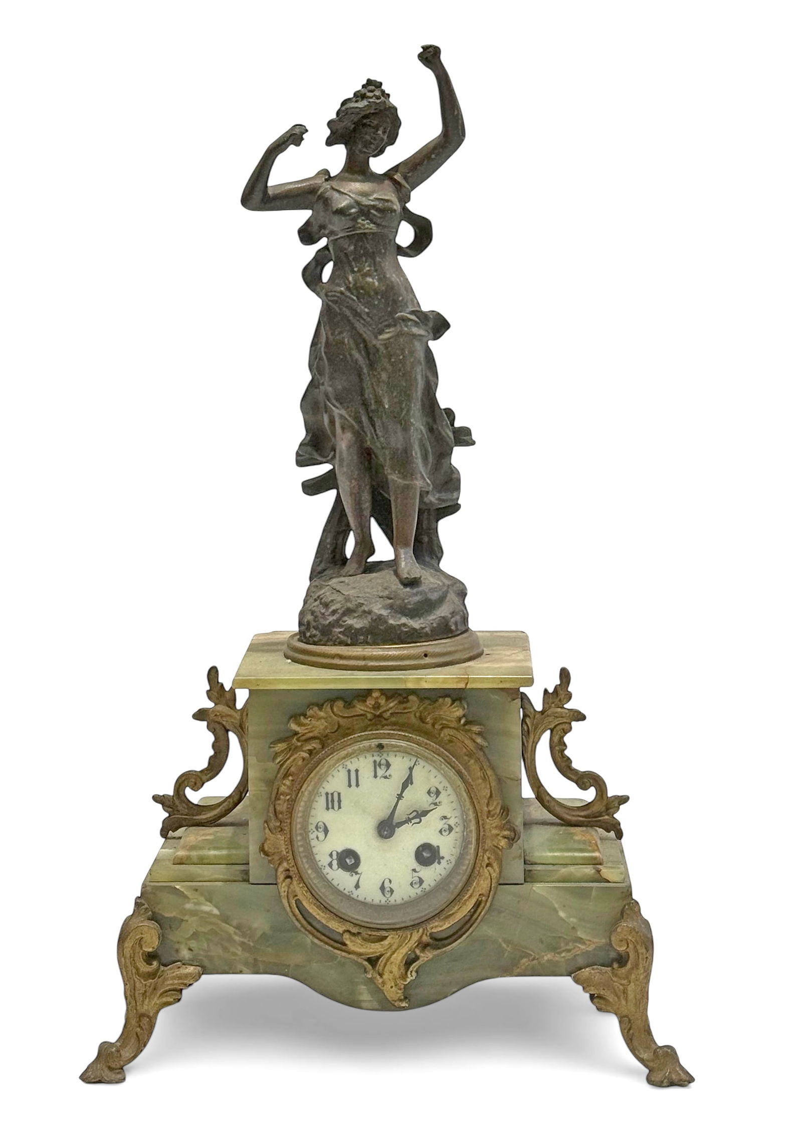 Antique Onyx Mantel Clock w/ Woman Figure. (1 of 6)