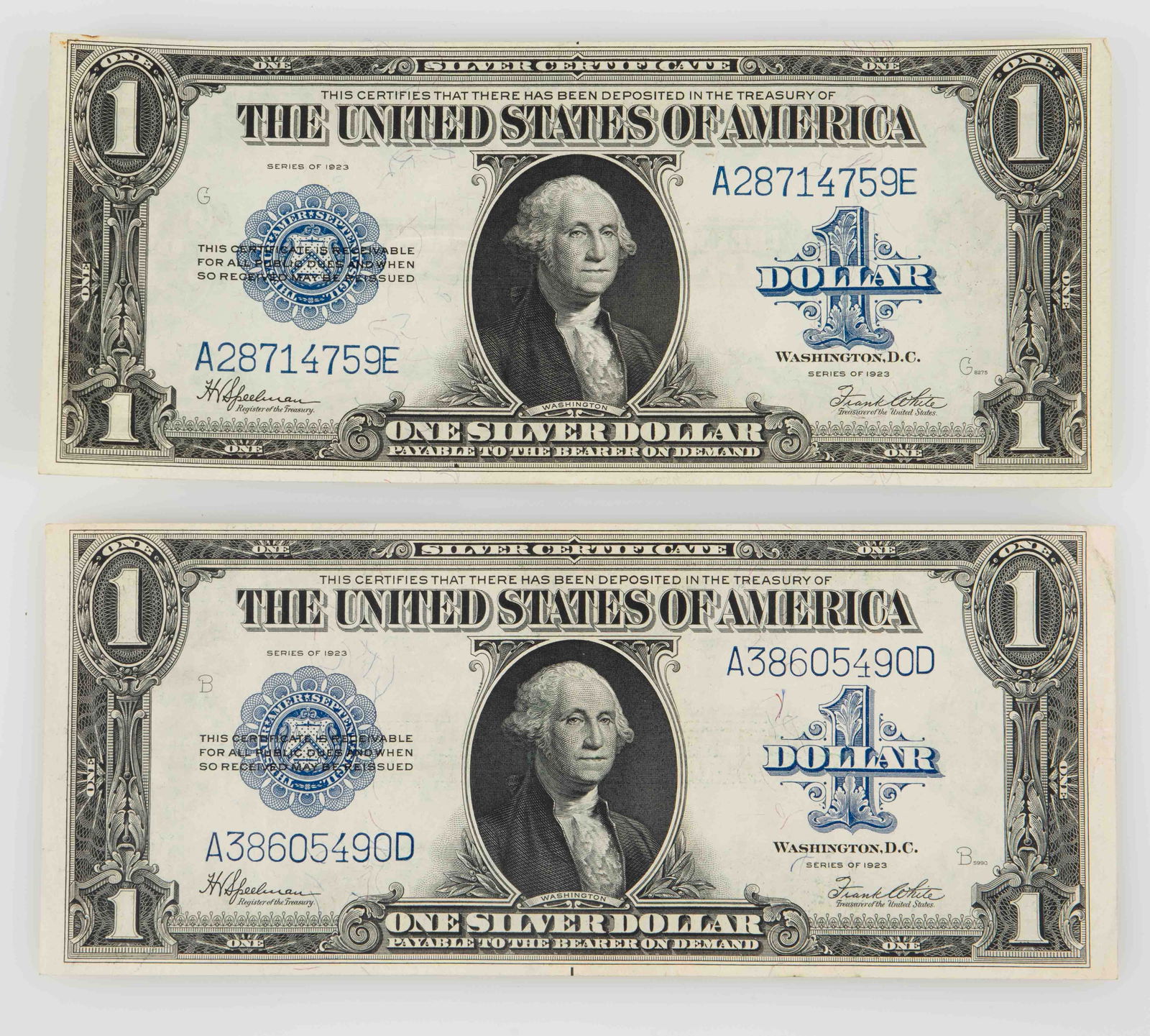 2 1923 Blue Seal Large Size $1 Silver Certificates (1 of 6)
