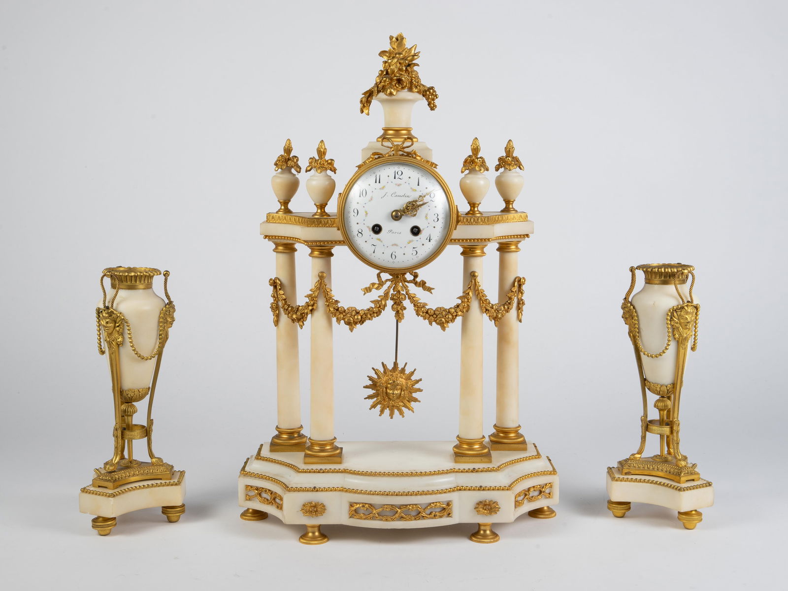 French Marti Ormolu & Alabaster 3 Pcs Mantle Clock (1 of 10)