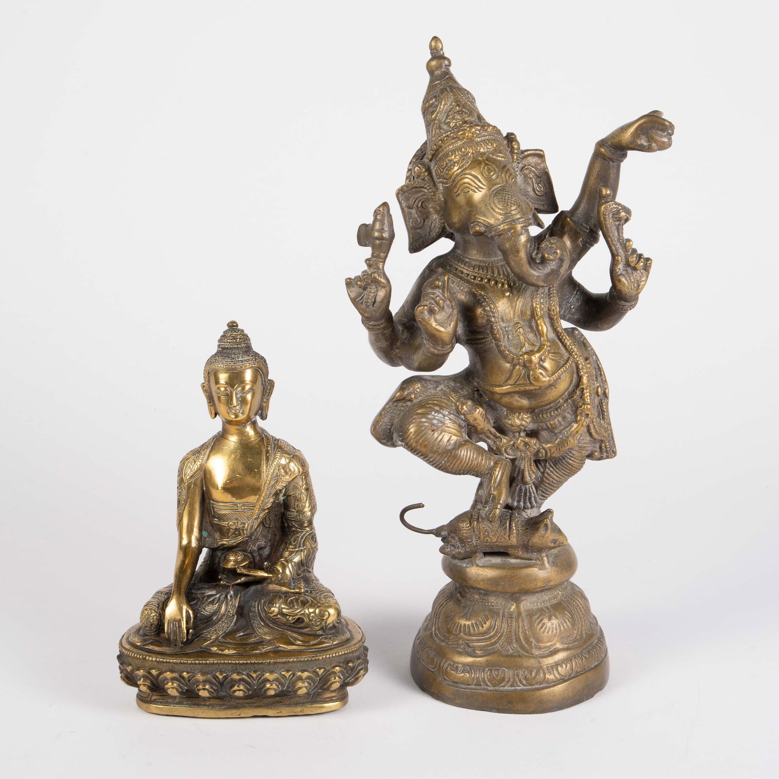 2 Sculptures - Bronze Dancing Ganesha & Buddha. (1 of 8)