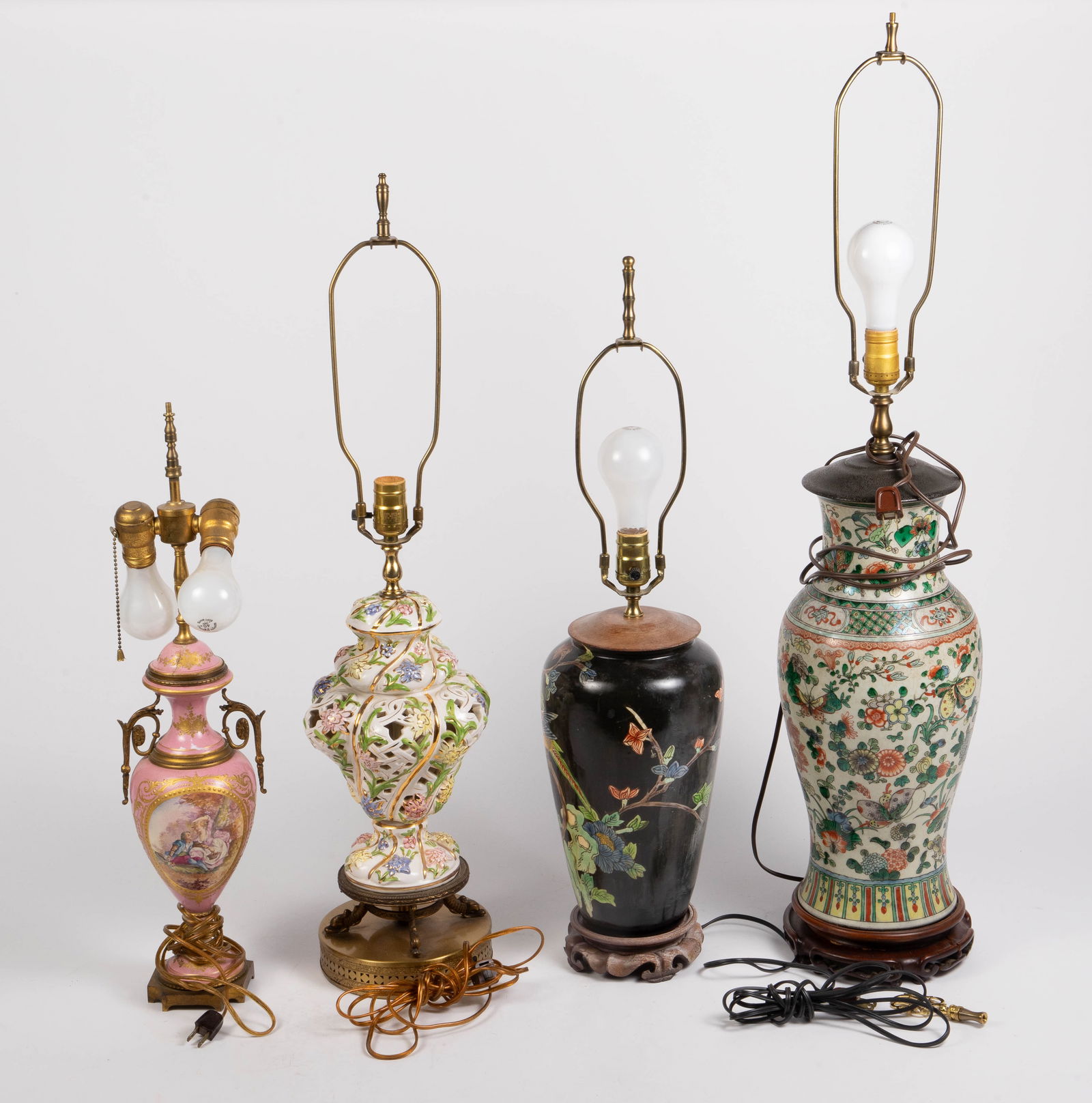 Lot of 4 Porcelain Table Lamps- Asian & European. (1 of 14)
