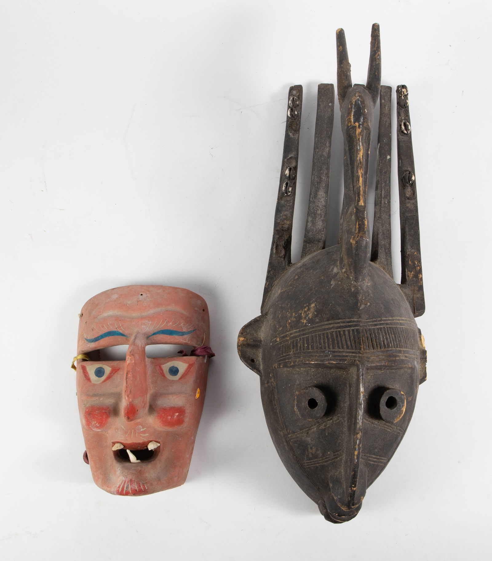 2 Carved Masks - African Bambara Ntomo & Mexican (1 of 3)