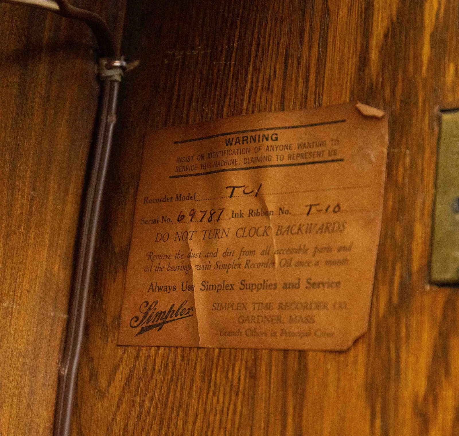 Simplex Oak Time Recorder Punch Clock. - 5