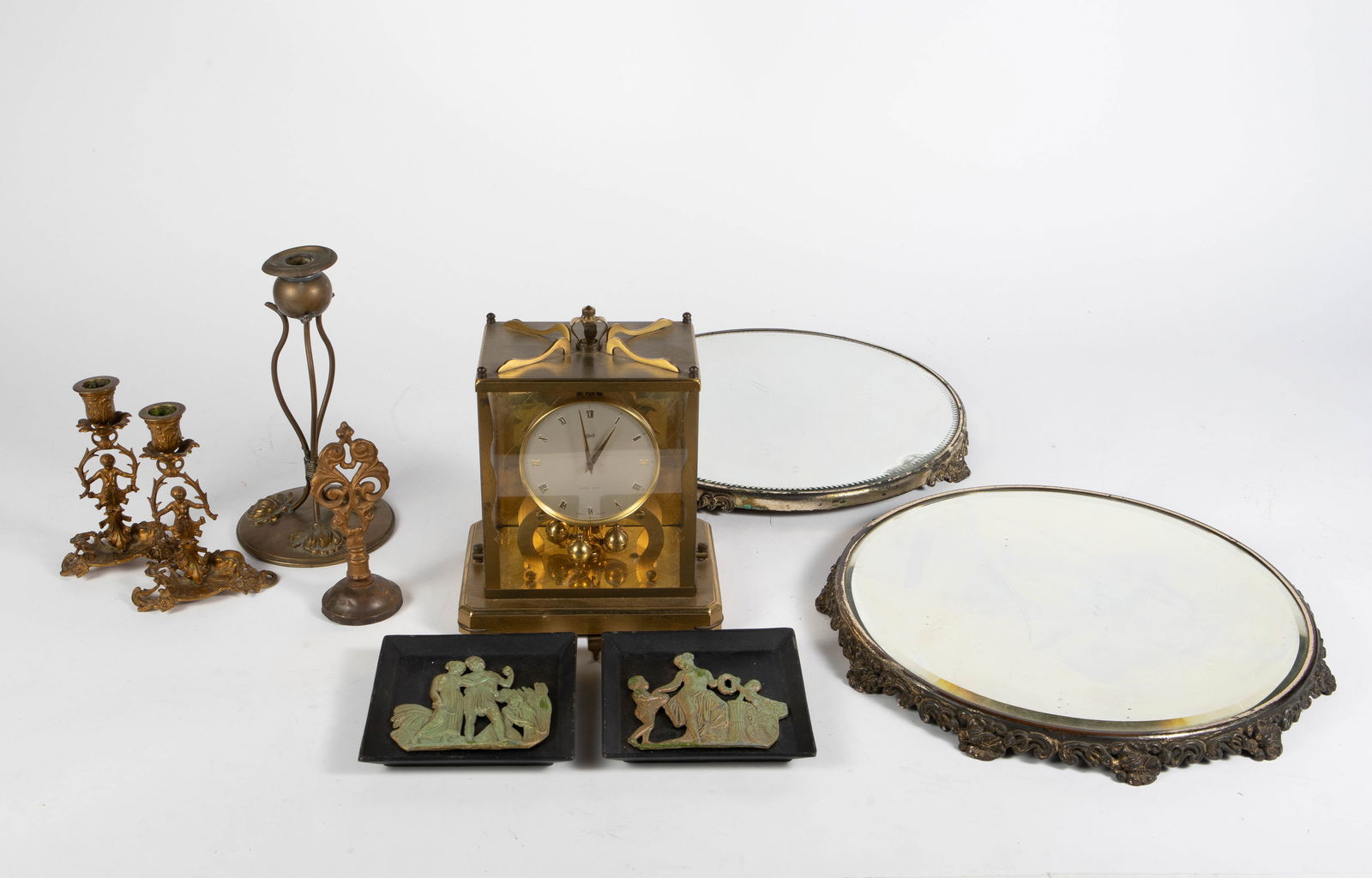 Lot: Plateau Mirrors, Clock, Candlestick. (1 of 9)