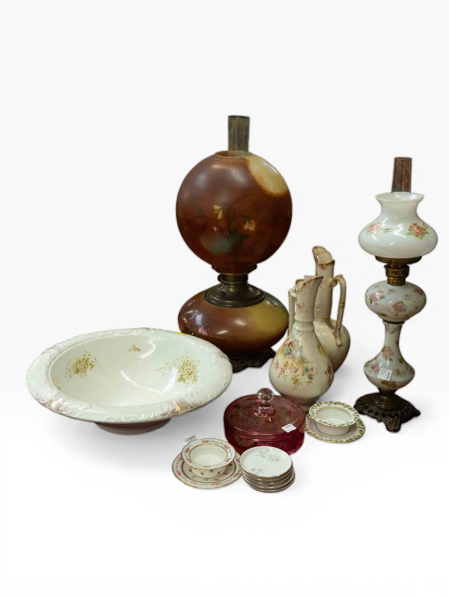 Lot of Antique Porcelain & Glass - Hurricane Lamps (1 of 7)