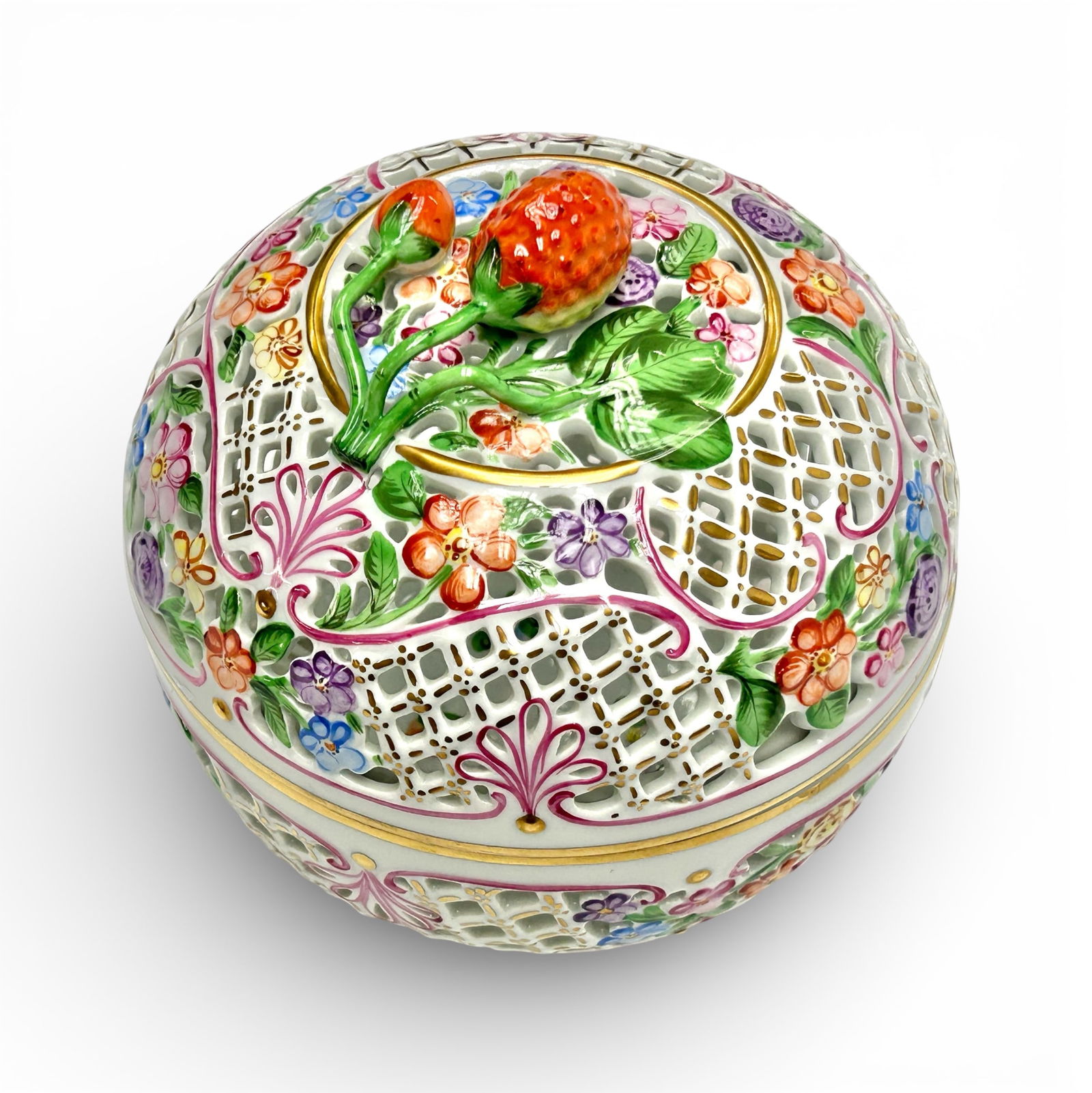 Herend Pierced Polychrome Potpourri Bowl. (1 of 8)