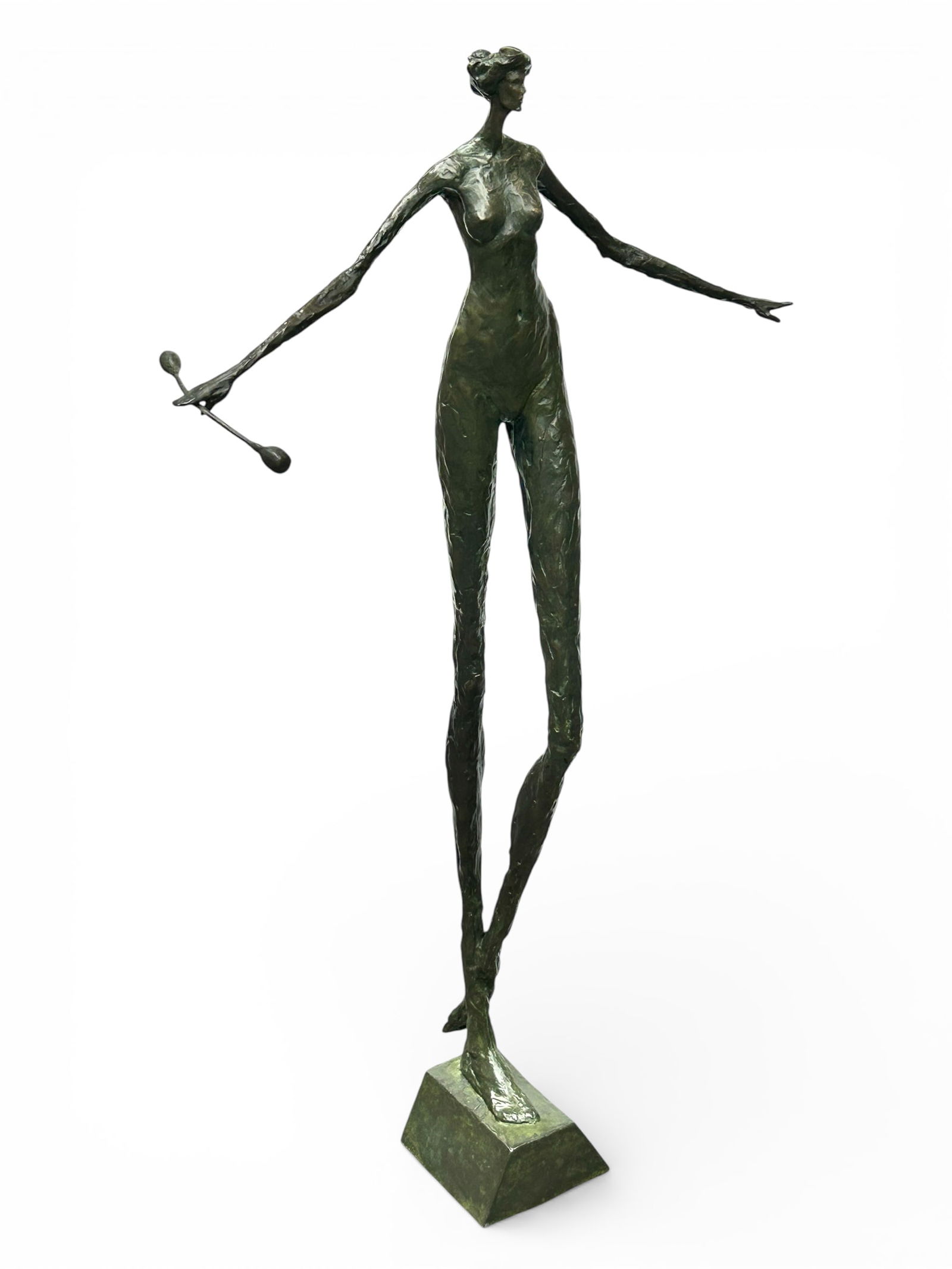 Tom Corbin Signed Bronze- Nude w/ Baton.: It is dated 1997, numbered 1/40. The subject is a nude woman holding a baton in her right hand. Overall, the piece looks to be in good condition. It measures 21 1/8" x 8" x 41". Third-party shipping