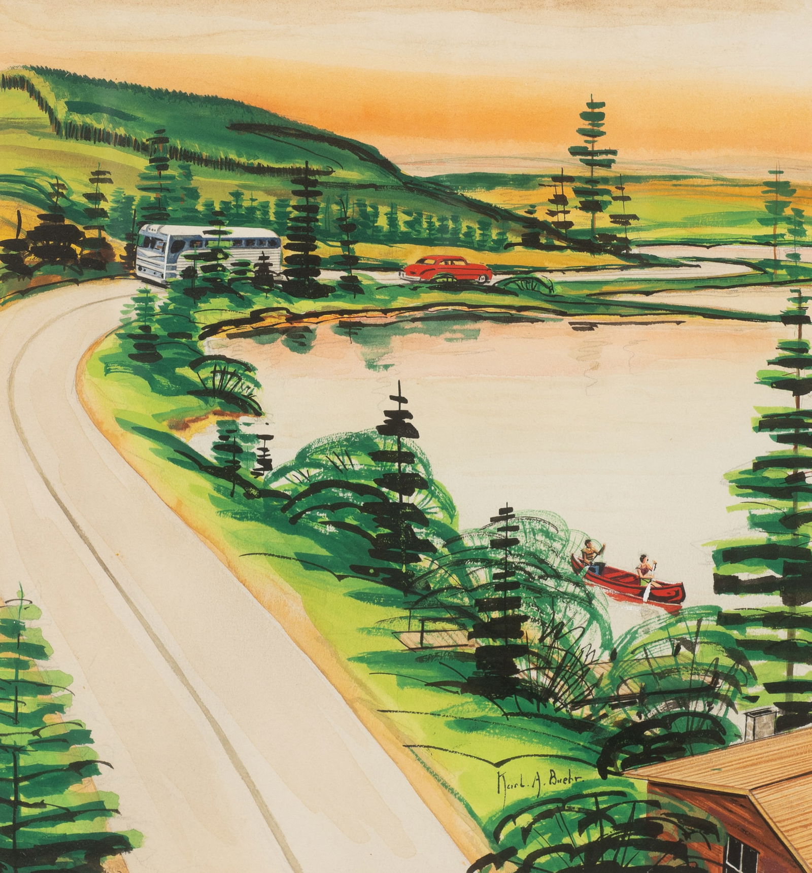 Landscape Watercolor Sgd. Karl A. Buehr. (1 of 5)