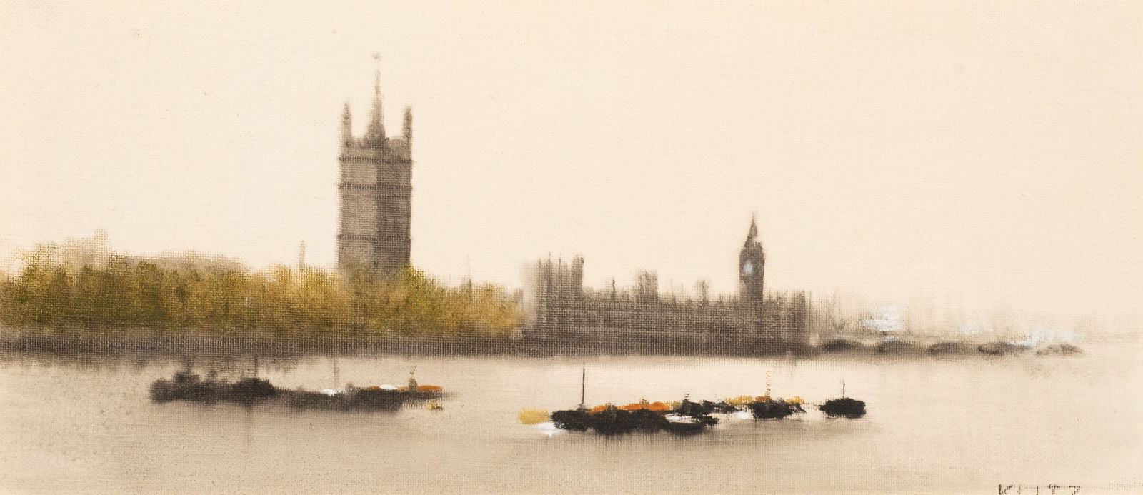 Houses of Parliament, Painting by Anthony Klitz.: Artist(s): Anthony Robert Klitz (English, 1917-2000). Medium: Oil painting on canvas. Signature(s): Lower right. Titled en verso. Paperwork/Provenance: N/A Condition: Small patch of craquelure, upper