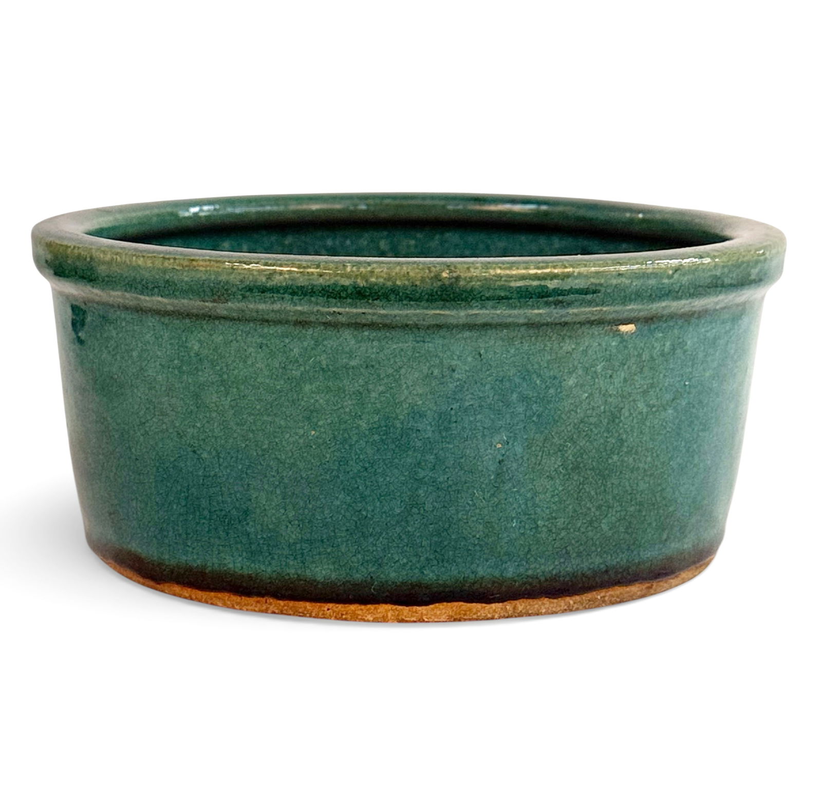 Chinese Late Qing Dynasty Green Glaze Cricket Bowl: The bowl looks to be in good overall condition, with wear to use. It is signed on the bottom and on the side. It measures 3 3/8" tall and 7 3/4" in maximum diameter. In-house shipping is available.