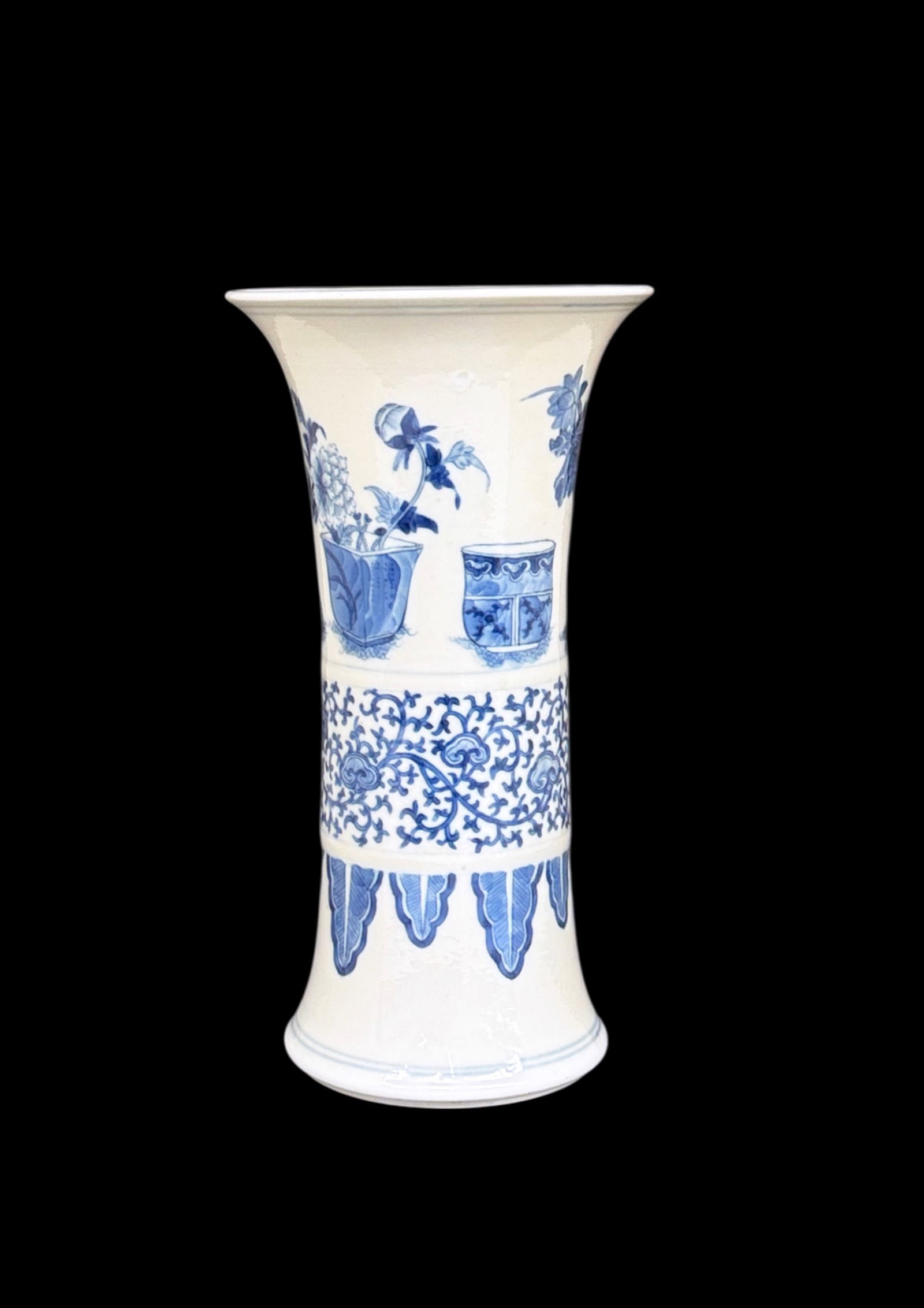 Chinese Qing Dynasty Blue & White Porcelain Vase.: This fine vase looks to be in good overall condition, with wear to use. It measures 7 7/8" tall and 4 1/4" in maximum diameter. In-house shipping is available. Please see our website regarding our