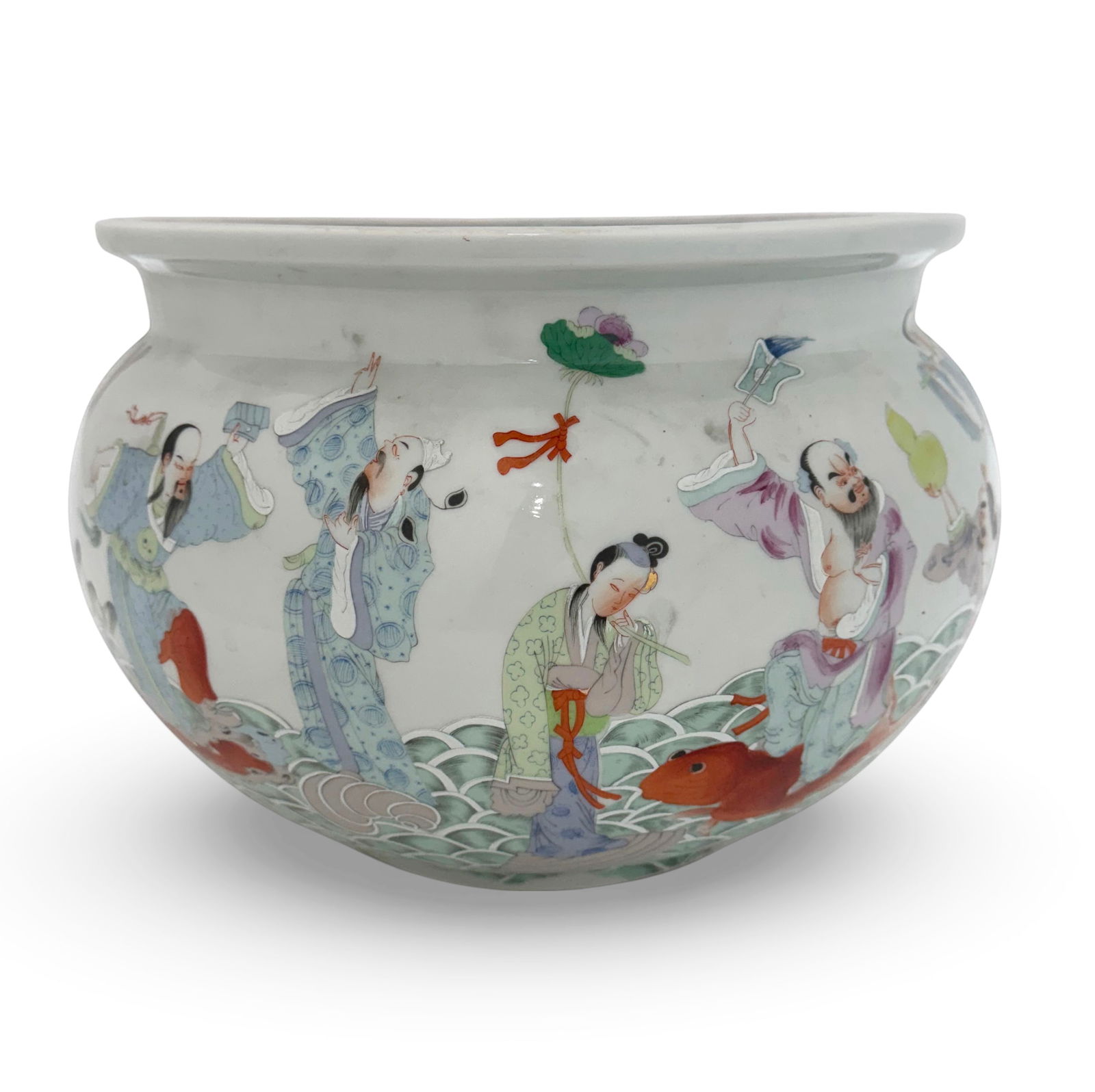 20th Century Chinese Famille Rose Jardiniere Pots.: The piece is unsigned. It is handpainted. The jardiniere is in good condition. It measures 8 3/8" tall and 12 3/8" in maximum diameter. In-house shipping is available. Please see our website