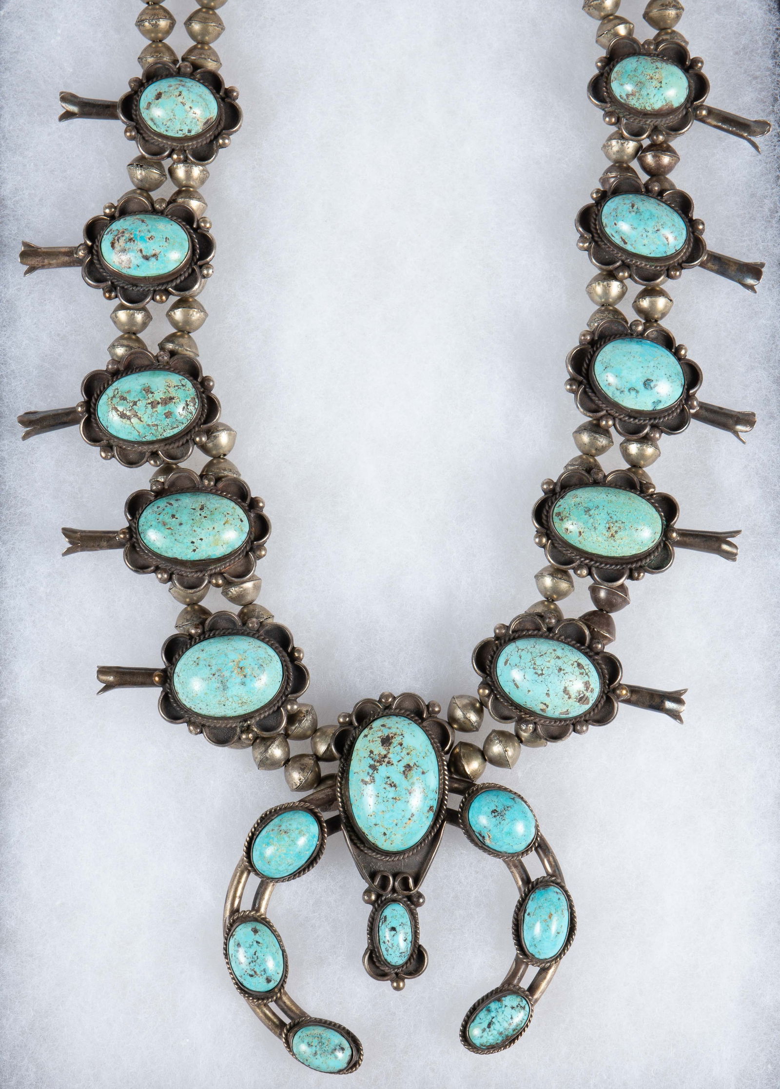 Silver Navajo Squash Blossom Turquoise Necklace. (1 of 5)