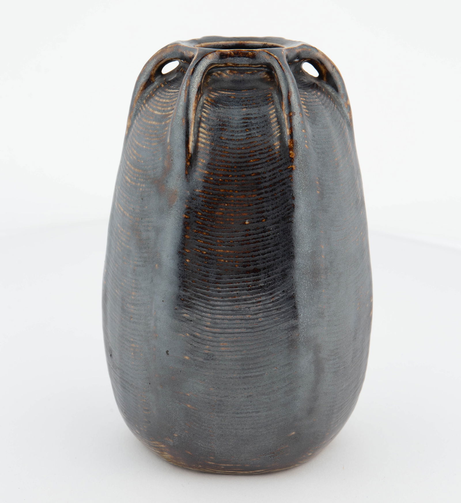 Martin Brothers 1913 Signed Pottery Vase.: The underside of this Arts & Crafts stoneware pottery vase reads, "Martin Bros. London & Southall". It looks to be in very nice condition, and measures 3 5/8" x 3 5/8" x 5 5/8". In-house shipping is a