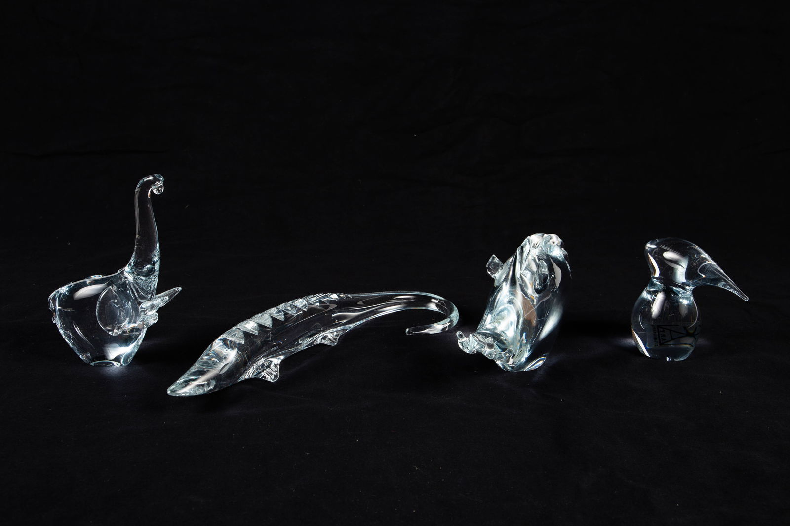 Lot of 4 Miroslav Janku Glass Animals.: They are all signed. The lot includes an elephant, a bird, a boar head, and an alligator or crocodile. Overall, the lot looks to be in good condition. The largest item measures 12 3/4" x 4 1/2" x 2 1/