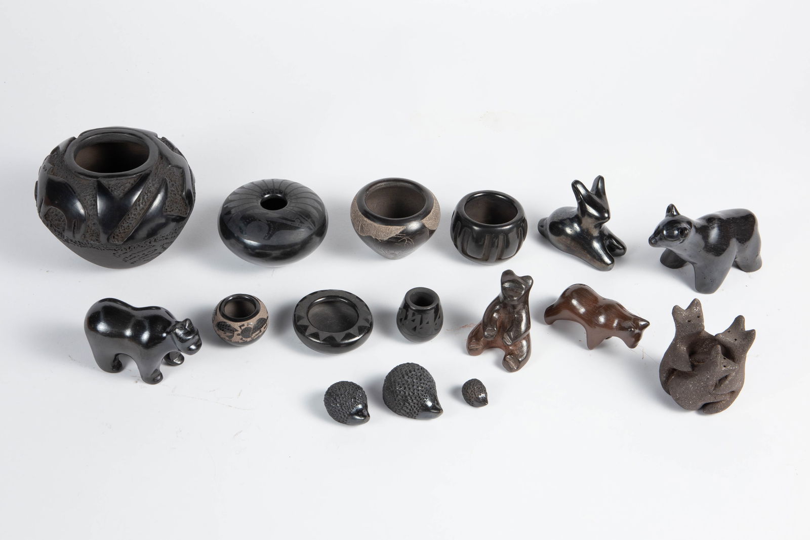 Lot of Mostly Santa Clara Pueblo Black Pottery. (1 of 15)