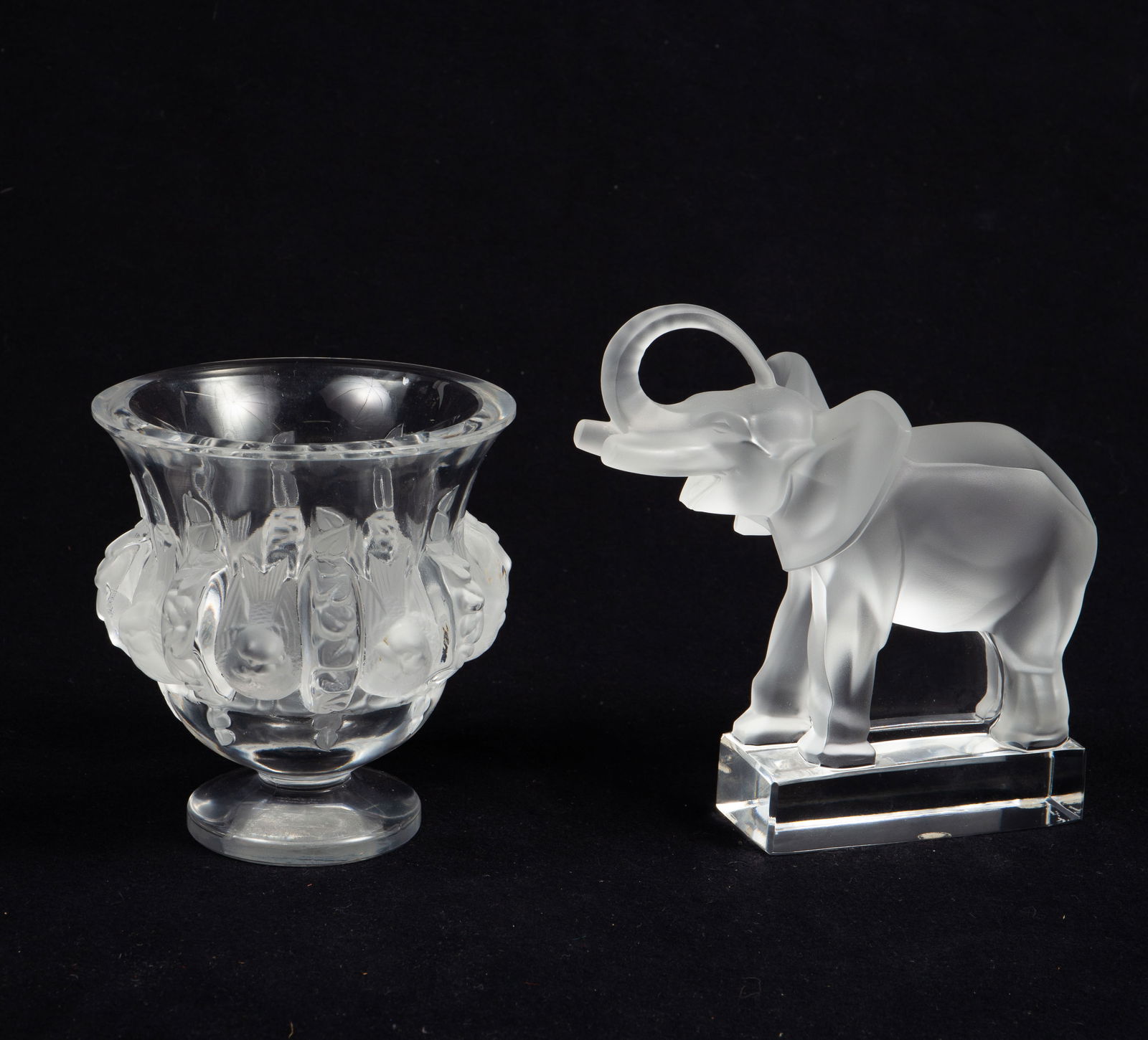 Lot of 2 Lalique Items: Dampierre Vase & Elephant. (1 of 11)