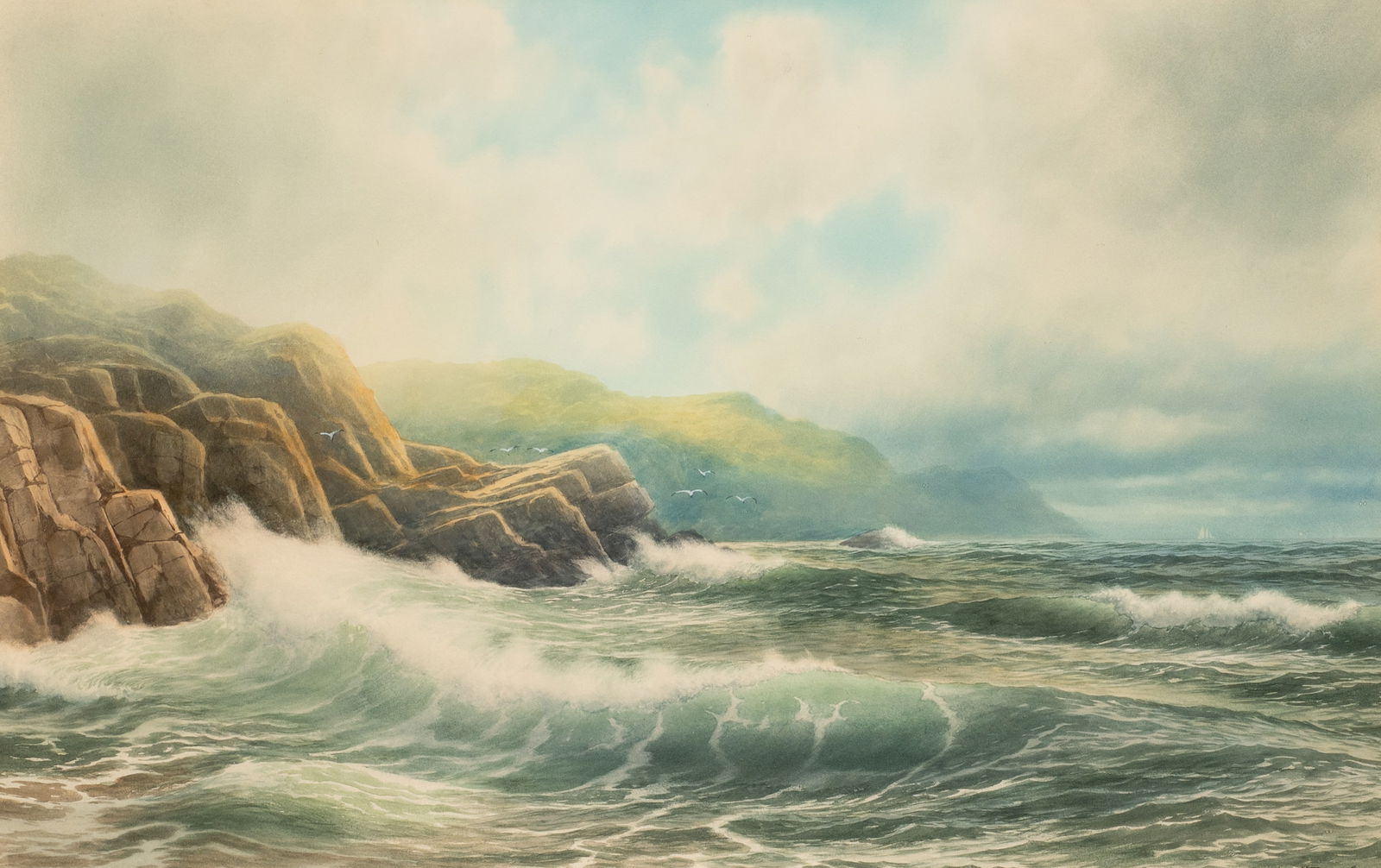 George Howell Gay, Coastal Seascape Watercolor.: Artist(s): George Howell Gay (American, 1858-1931). Medium: Watercolor painting. Signature(s): "Geo. Howell Gay", lower right. Paperwork/Provenance: N/A Condition: The painting is in very good overall