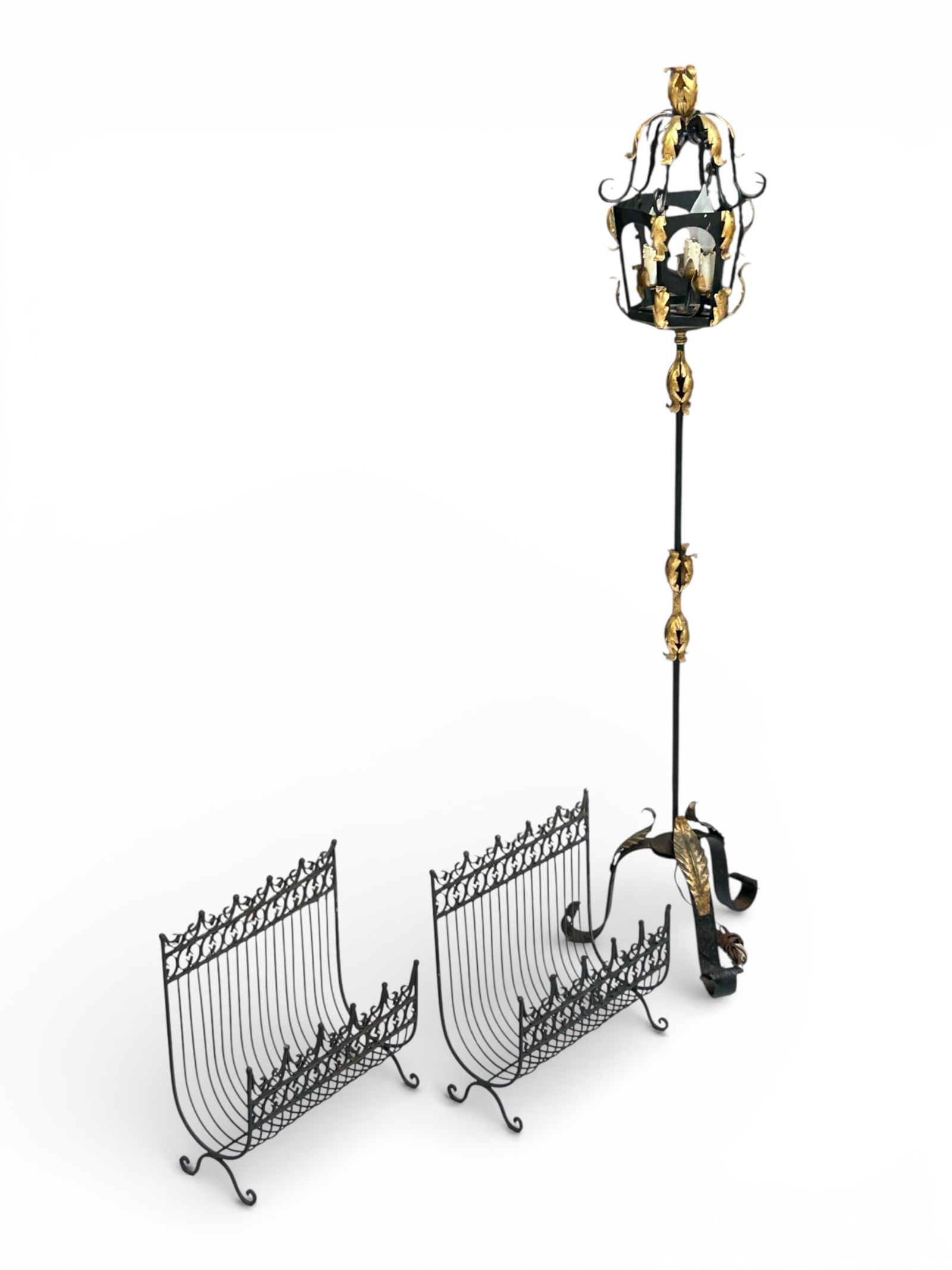 Ornate Wrought Iron Lamp & Magazine Holders. (1 of 10)