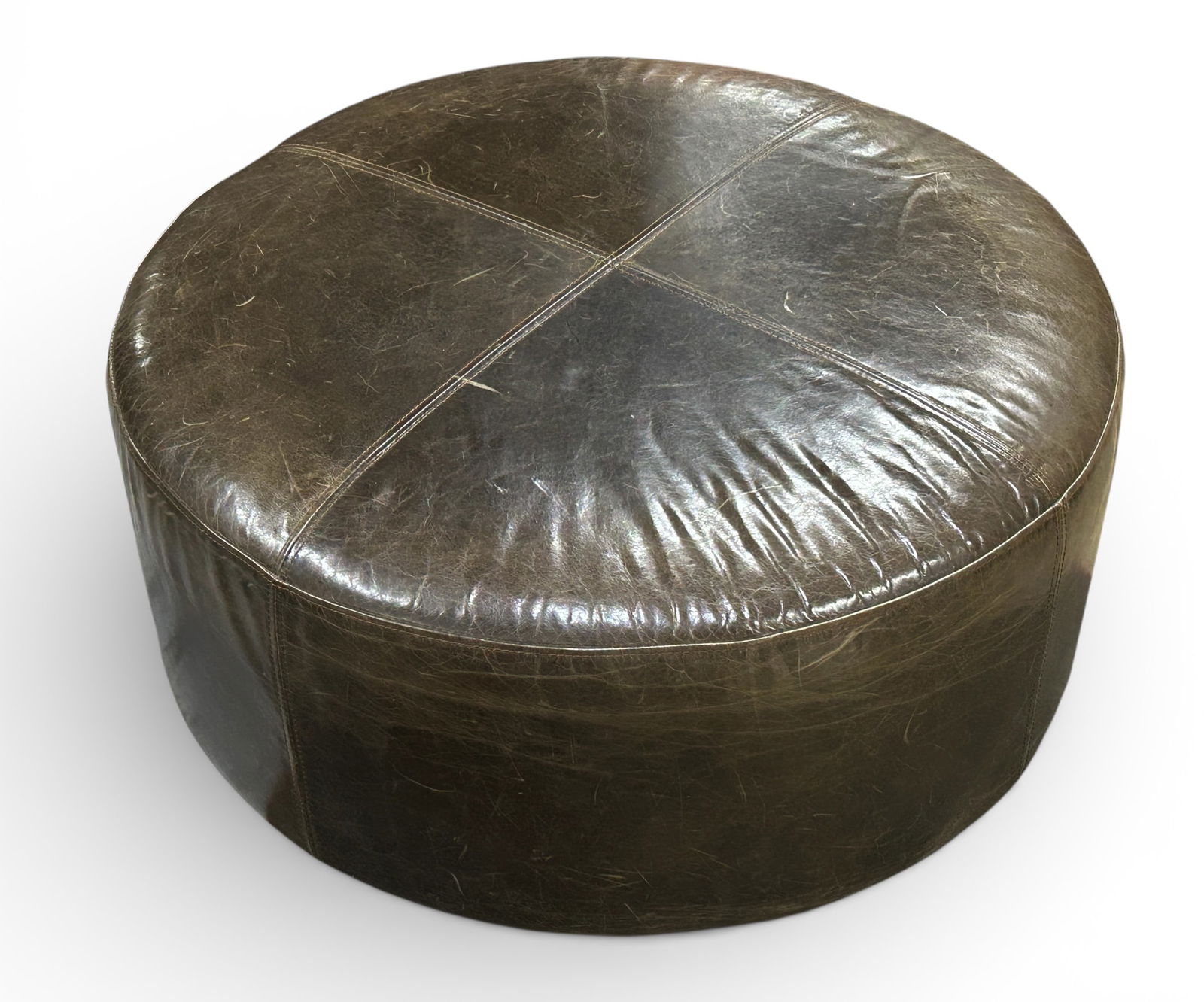 Restoration Hardware Leather Ottoman. - 5