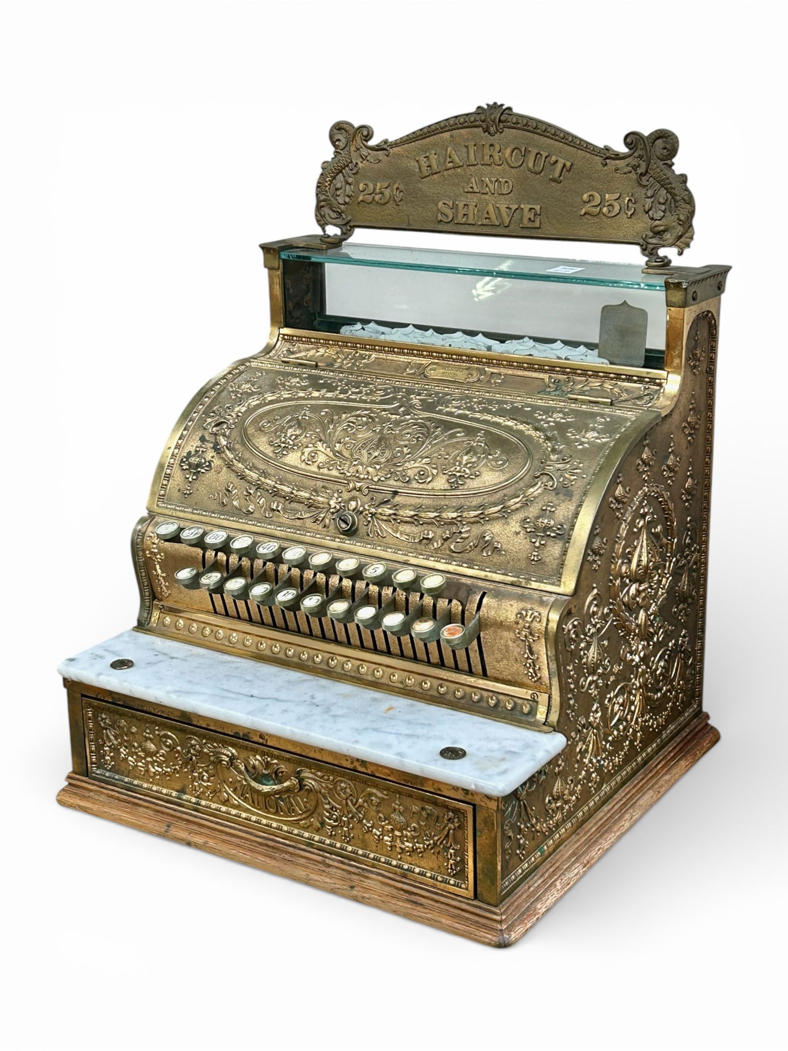National 332 Brass Cash Register - Haircut & Shave (1 of 10)