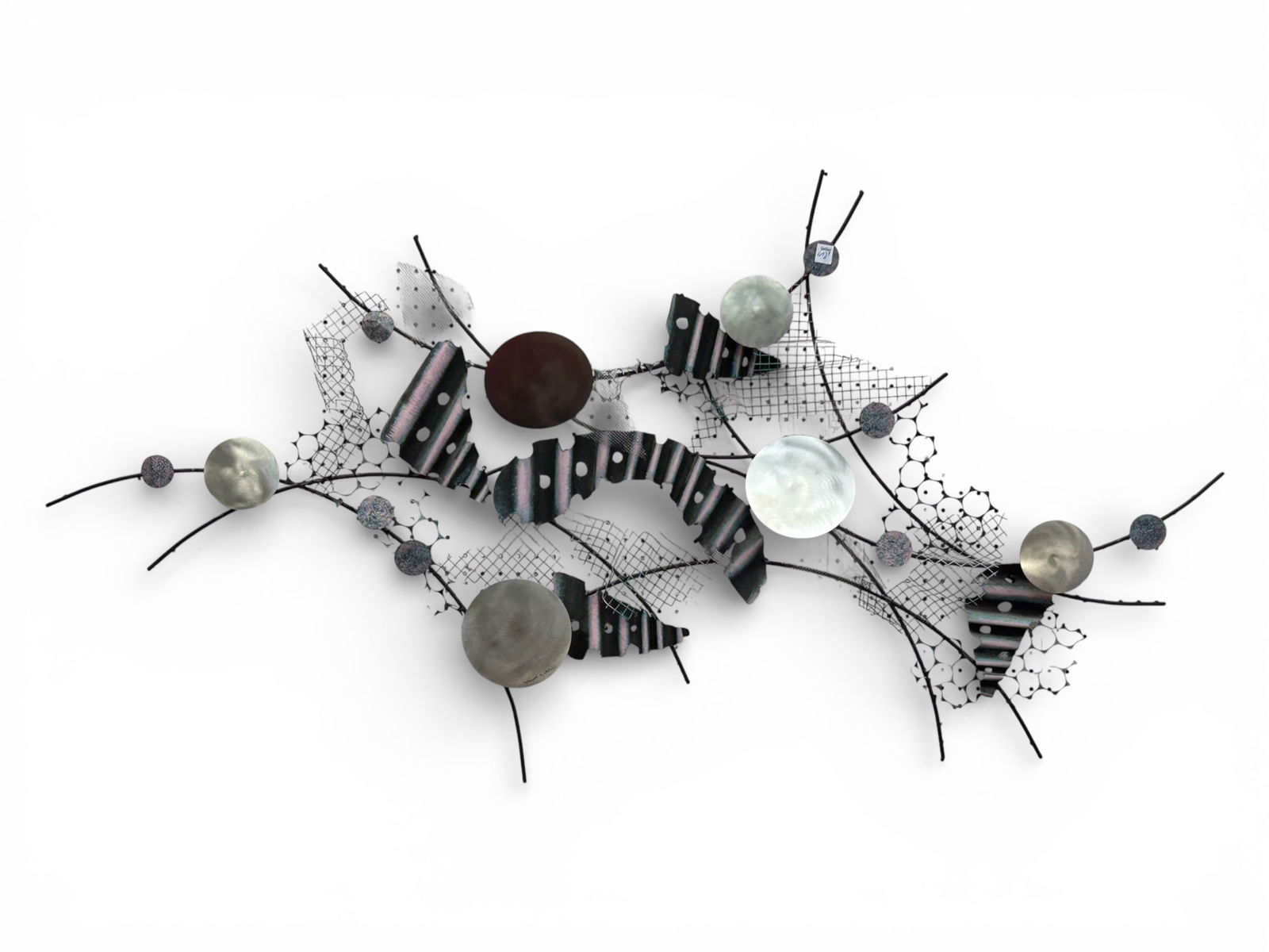 Lg. Joseph Ferris Signed Abstract Wall Sculpture.: This mixed metal sculpture looks to be in overall good condition. It measures 62" x 36 1/2" x 4 5/8". Third-party shipping or personal pickup is required. Please see our website for our shipping recom