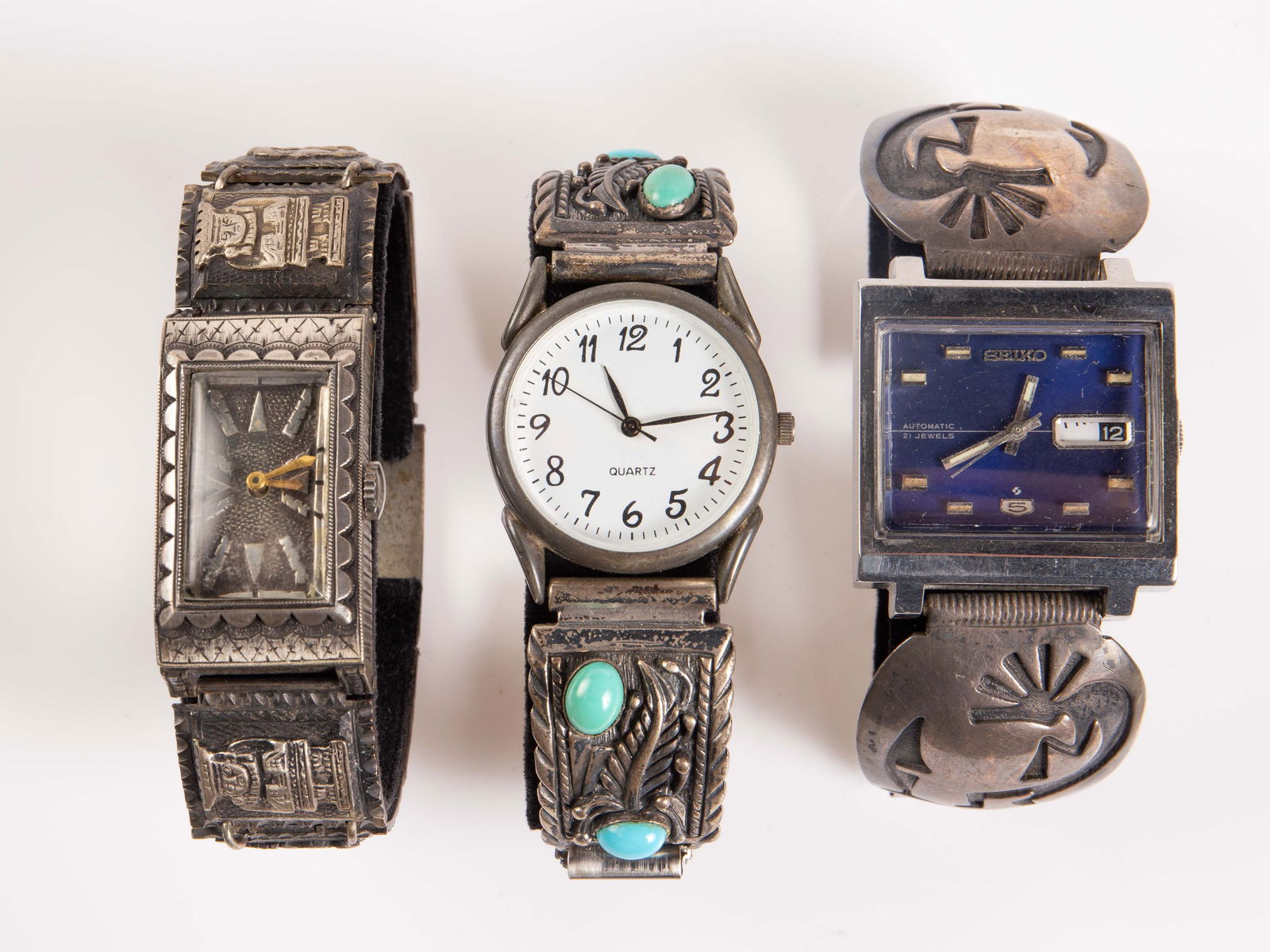 3 Sterling Watches- Mexico, Native American, Seiko (1 of 13)