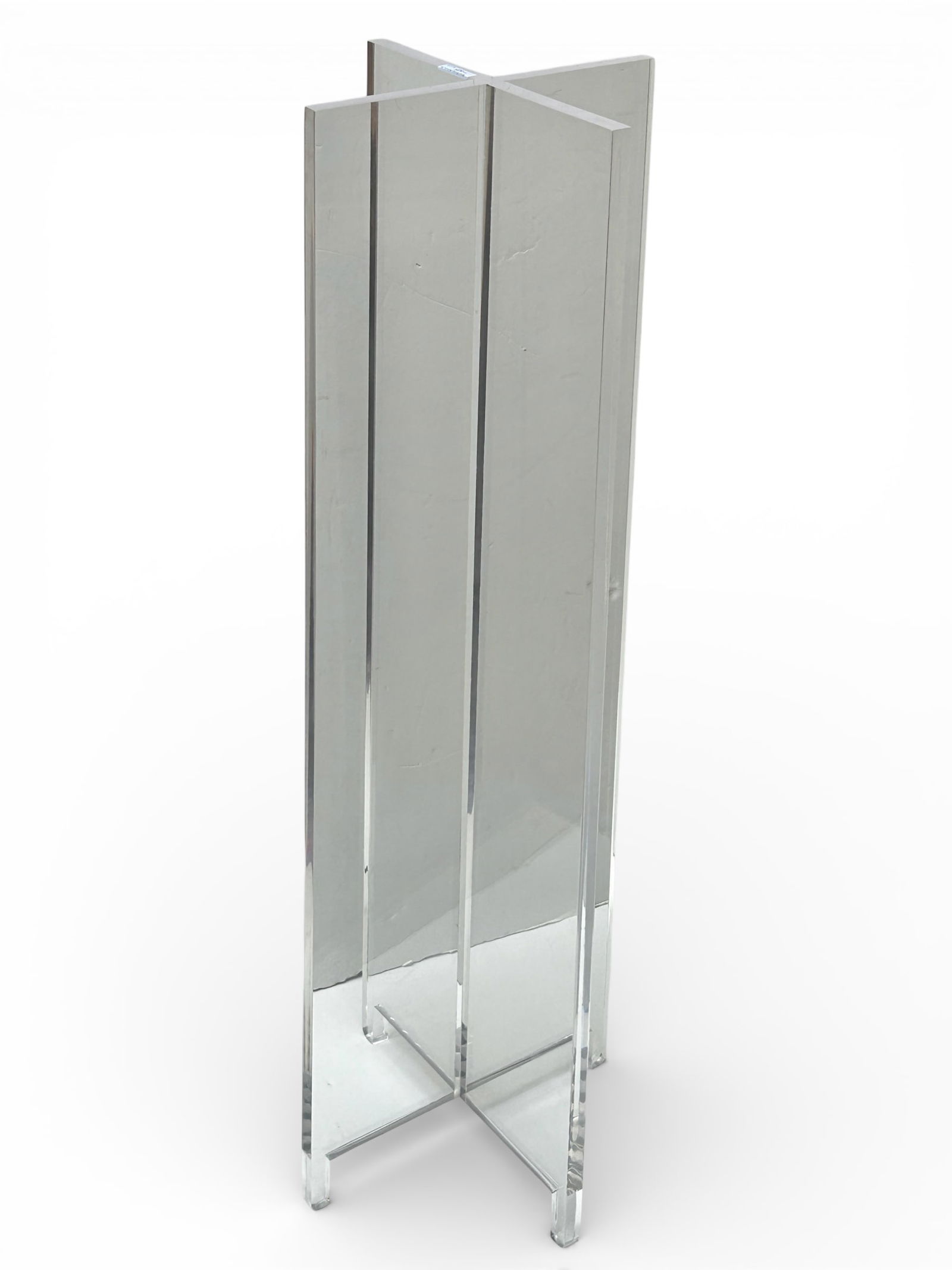 Lucite or Acrylic Stand or Pedestal.: This lucite or acrylic display pedestal may have had a glass top at one point. There are some scratches, but but overall, it is in good condition. It measures 14" wide, 14" deep, and 42" tall. Third-p