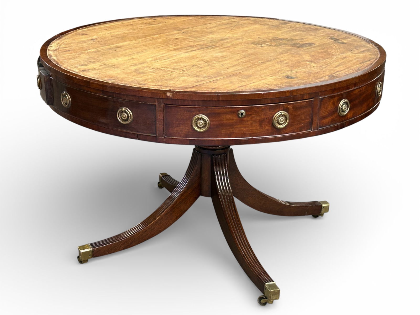 Antique English Mahogany Drum Table, No Top. (1 of 6)