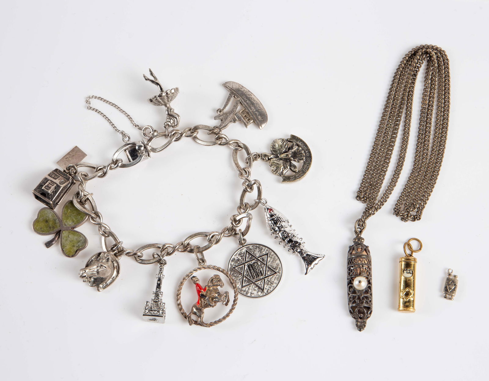 Sterling Silver Charm Bracelet & Mezuza Pendants. (1 of 9)