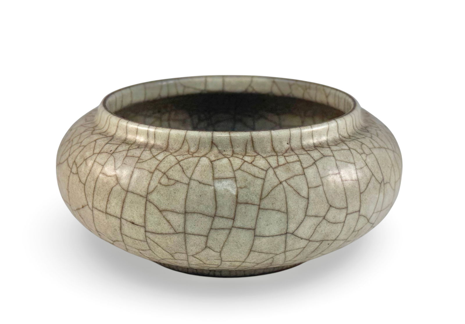 Chinese Ge Ware Celadon Crackle Glaze Brush Washer: The porcelain bowl or brush washer is unsigned. It is in good overall condition. It measures 2 3/4" tall and 6" in maximum diameter. In-house shipping is available. Please see our website regarding ou