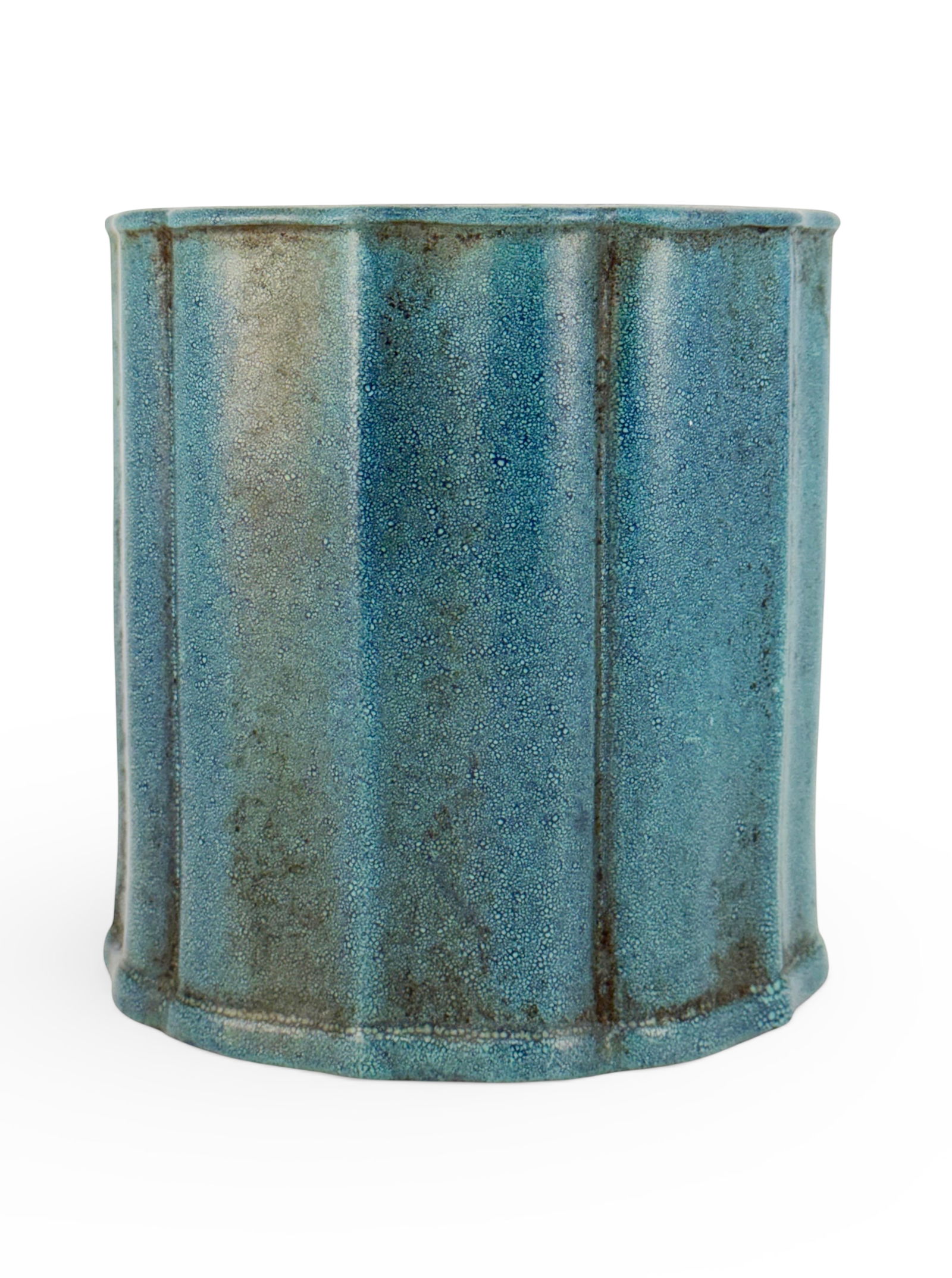 Chinese Glaze Zisha Clay Brush Pot.: The pot is signed on its underside. It looks to be in good overall condition. It measures 5 5/8" tall and 5 3/8" in maximum diameter. In-house shipping is available. Please see our website regarding o