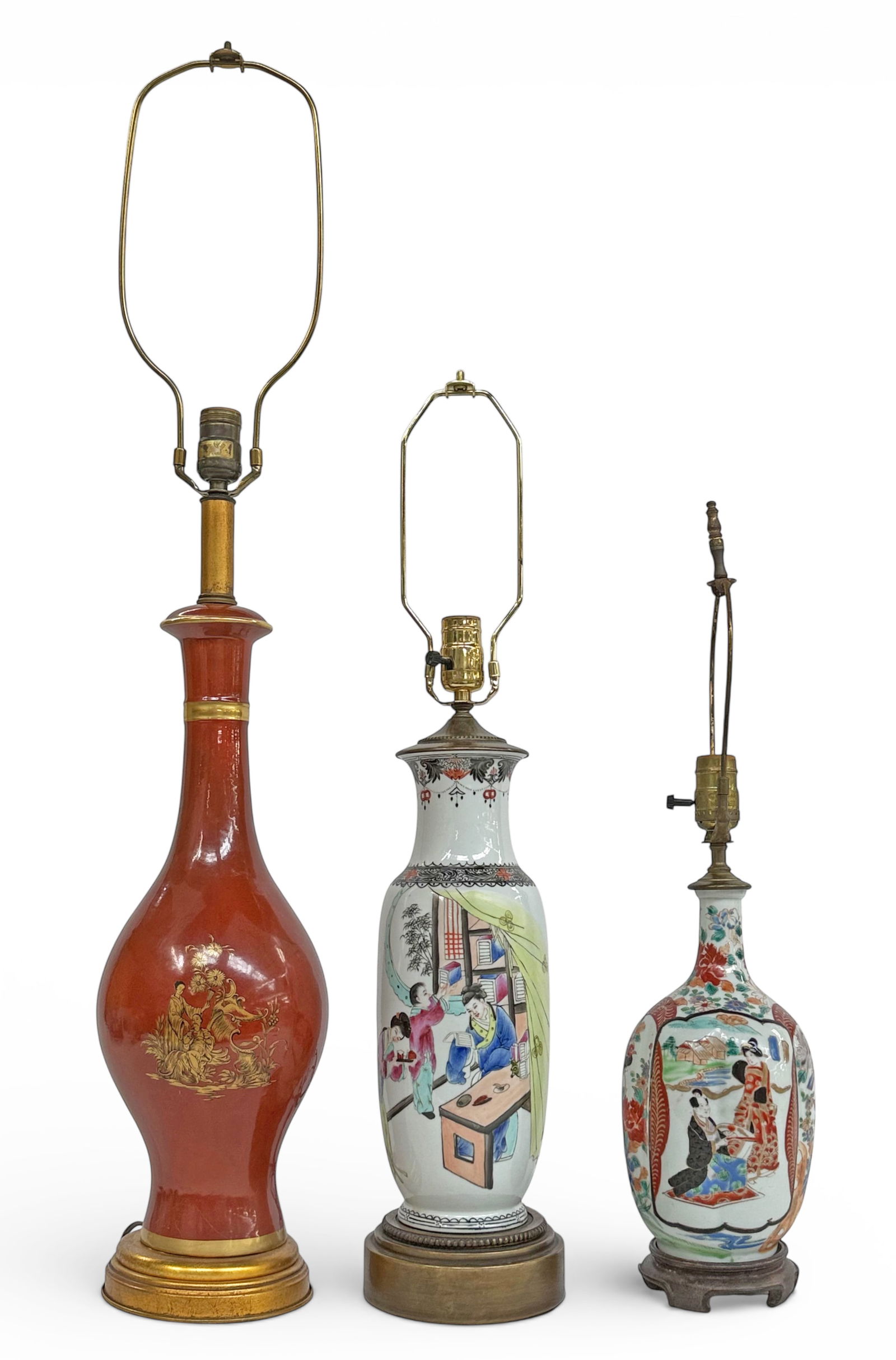 Lot of 3 Asian Porcelain 20th Century Lamps. (1 of 6)