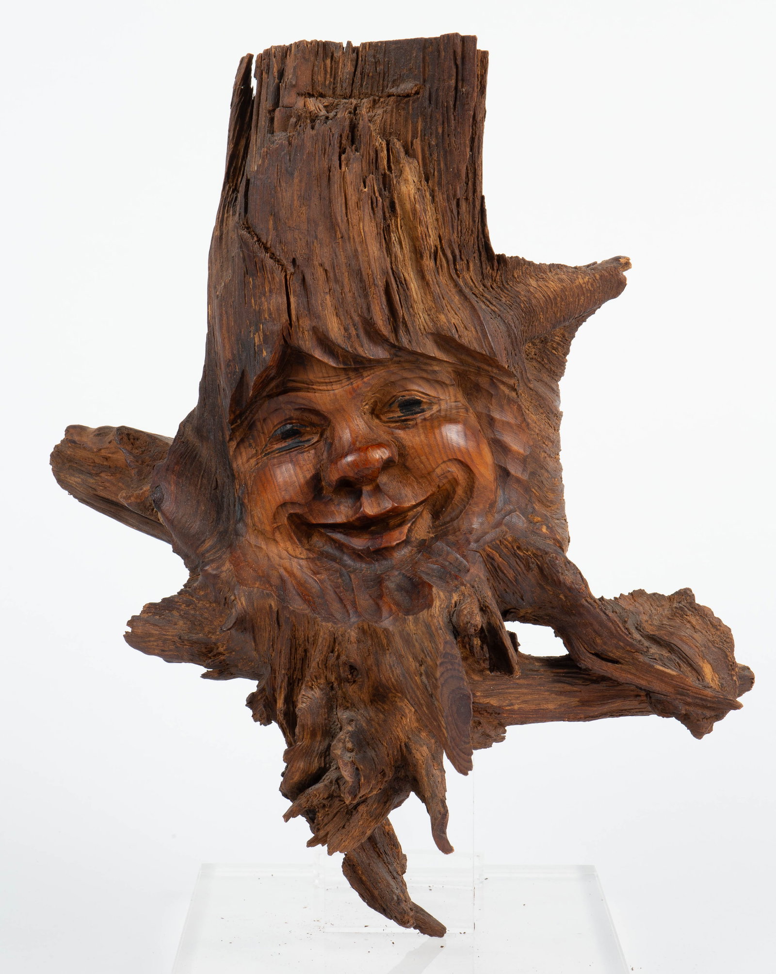 Carved Driftwood Forest Face Sculpture.: It appears to be unsigned. Overall, it looks to be in good condition. It measures 12" x 16" x 7". In-house shipping is available. Please see our website regarding our in-house shipping procedures.