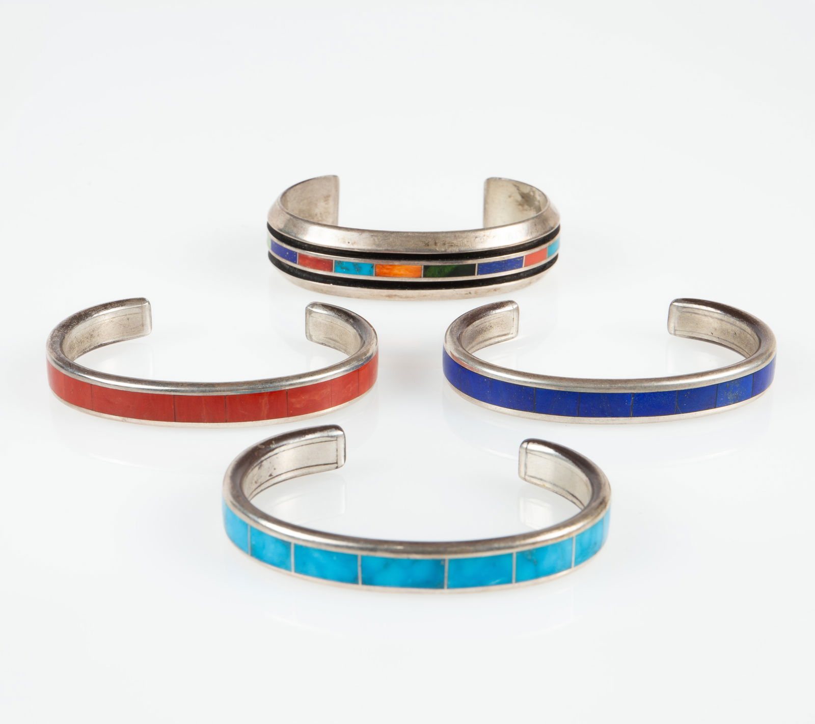 4 Loretto Zuni Sterling Cuff Bracelets w/ Stones. (1 of 5)