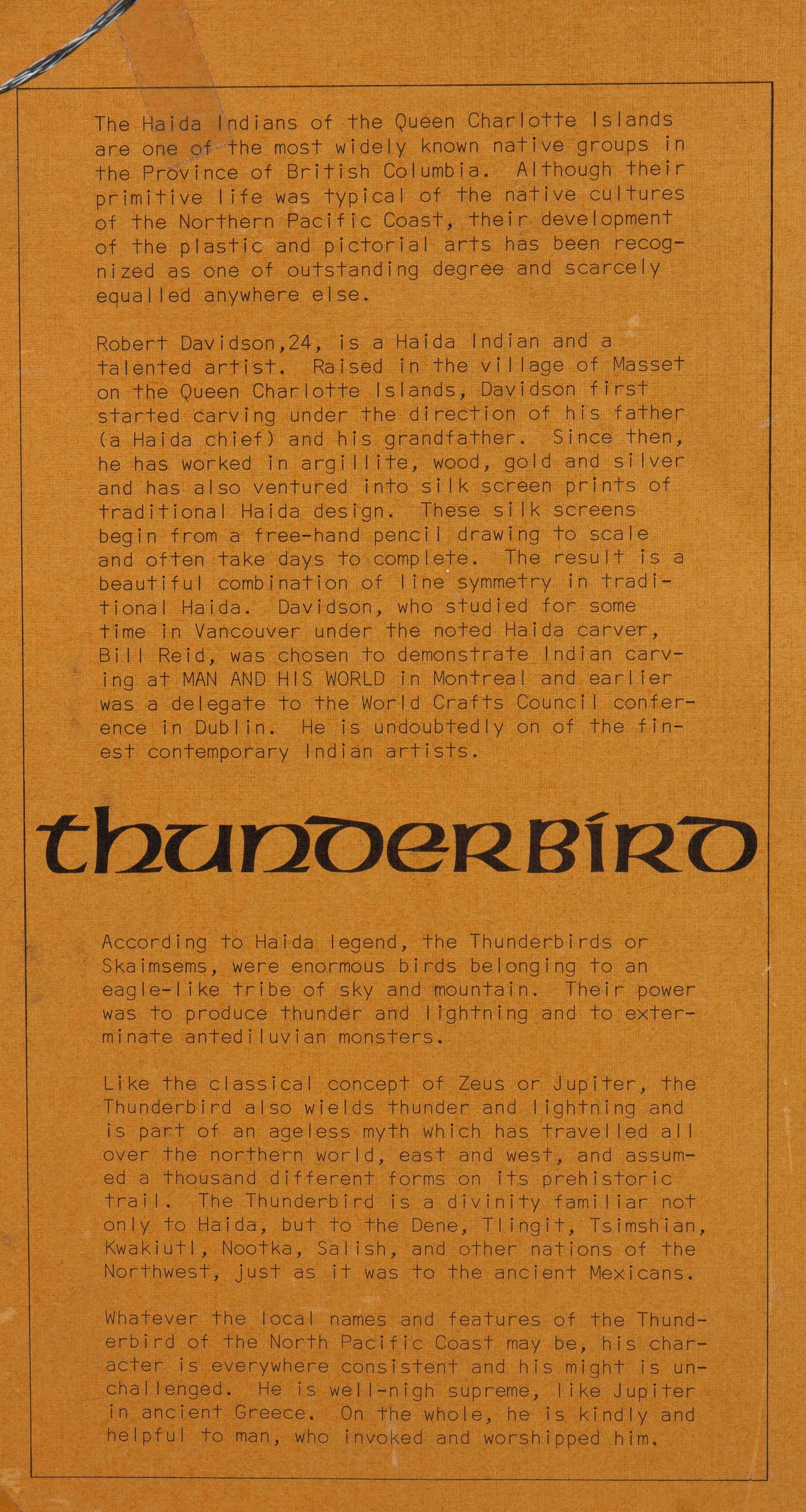 Robert Davidson Thunderbird Silkscreen, 1970. - 7