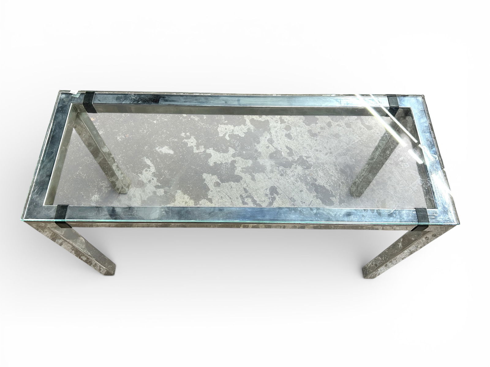 Modern Chrome and Glass Console Table. - 2