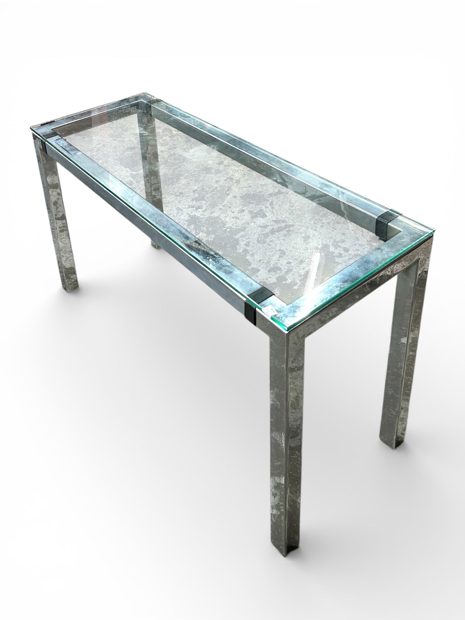 Modern Chrome and Glass Console Table. - 3