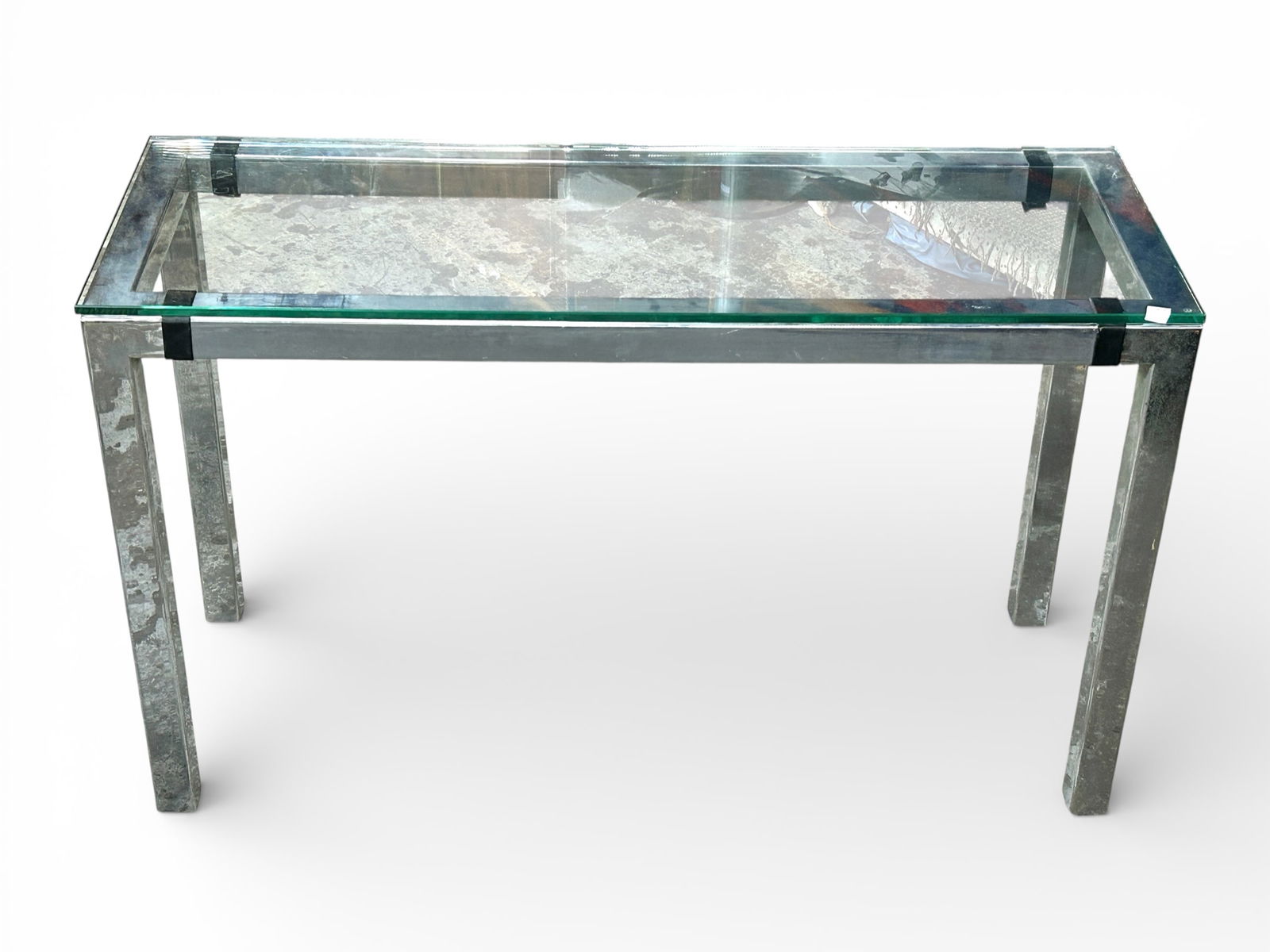 Modern Chrome and Glass Console Table. - 5