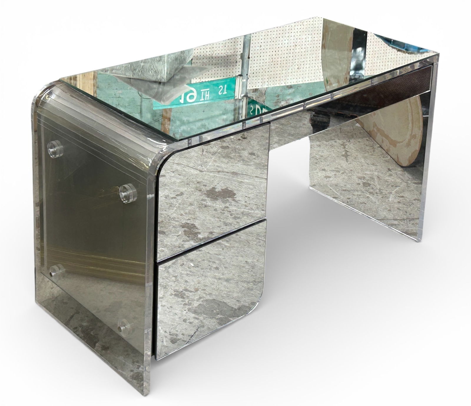 Mirrored Lucite Art Deco Waterfall Desk. (1 of 9)