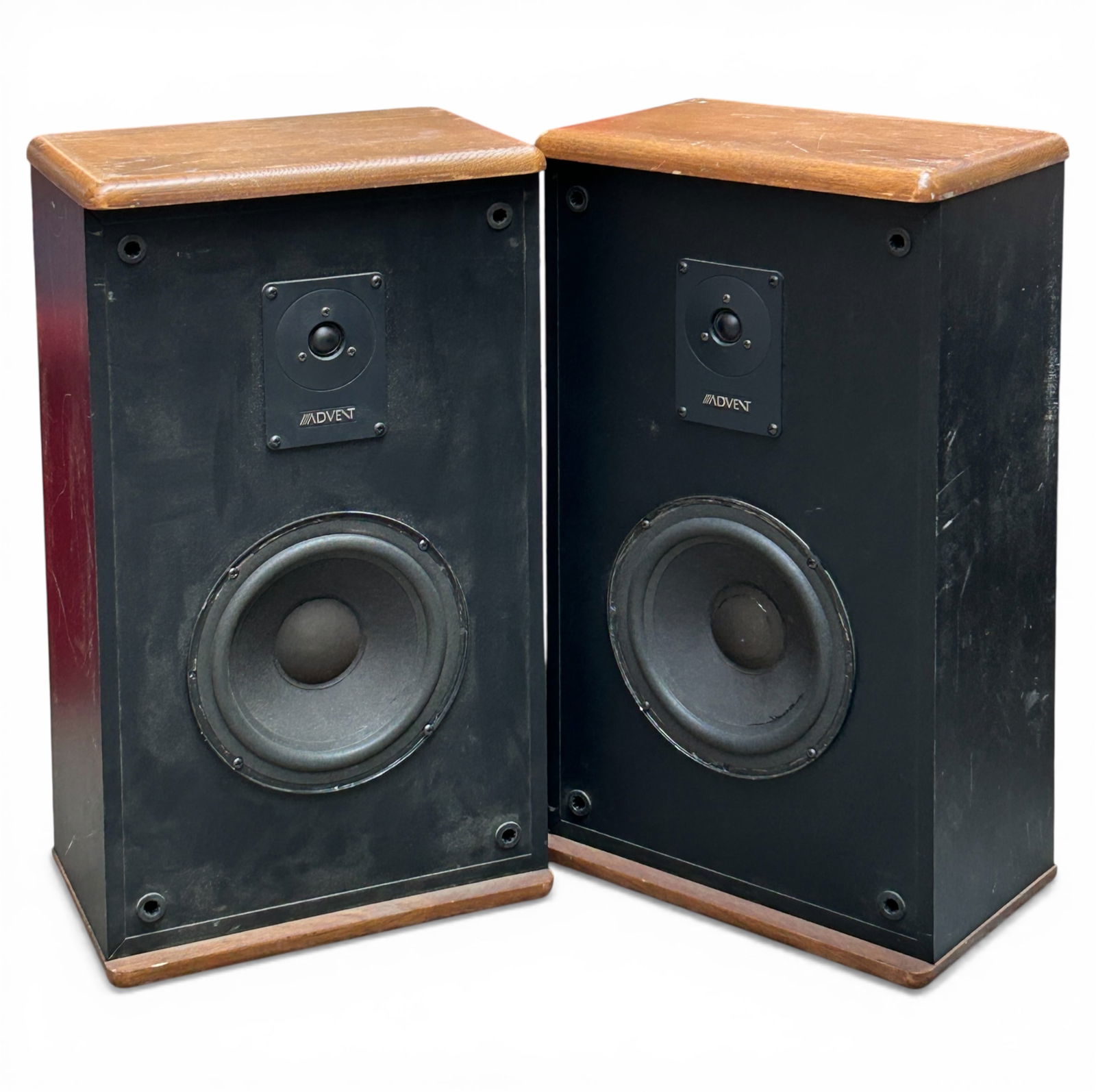 Pair of Advent Prodigy II Loud Speakers.: The pair of vintage speakers are missing the grills or covers. They measure 23" tall, 13 1/8" wide, and 8 1/4" deep. They are in overall good working condition. In-house shipping is available. Please