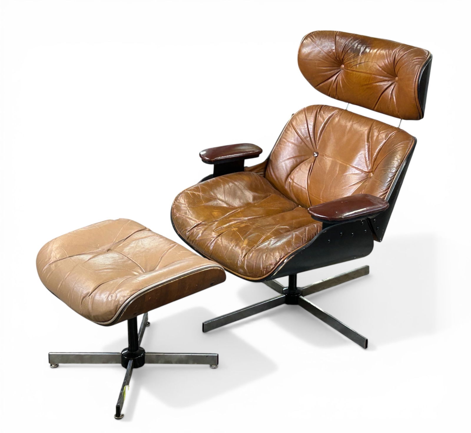 Brown Leather Eames Style Chair w/ Ottoman. (1 of 12)