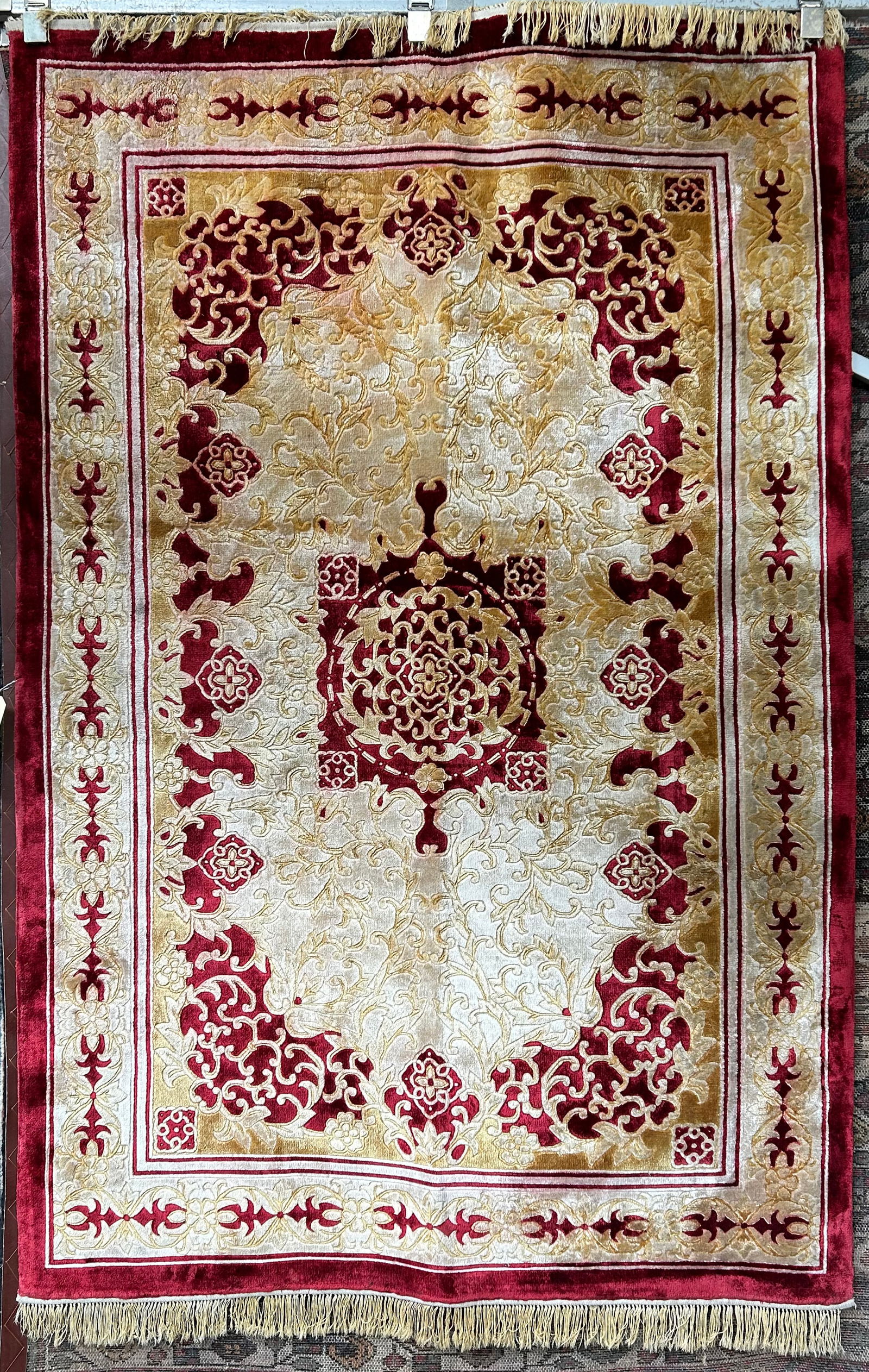 4' x 6' Silk Tabriz Persian Rug.: The rug looks to be in good overall condition. In-house shipping is available for this rug. Please see our website regarding our in-house shipping procedures.