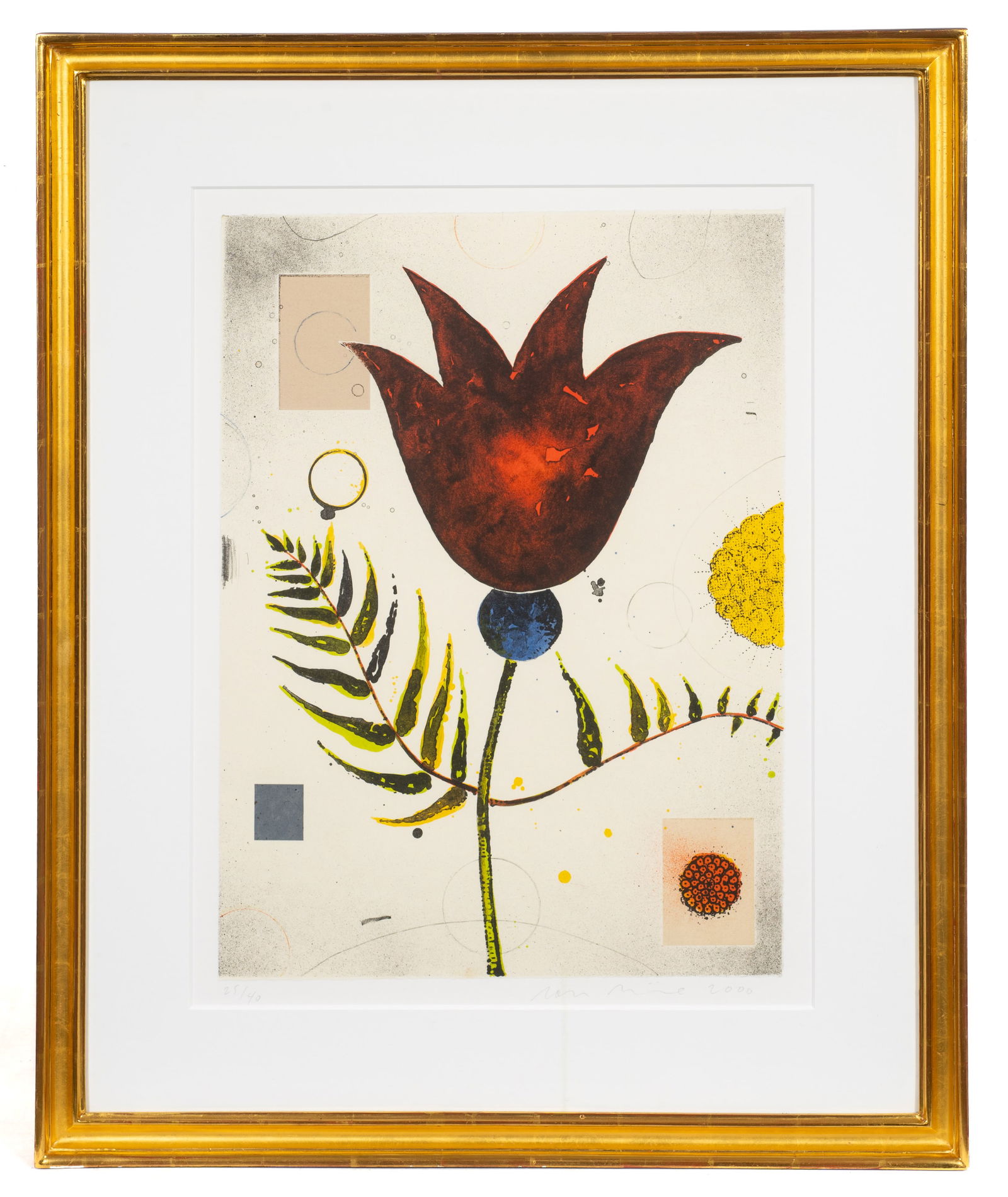 Limited Edition Floral Lithograph by Dan Rizzie.: Artist(s): Dan Rizzie (American, 1951). Medium: Lithograph with collage embellishments. Signature(s): Pencil signed, dated from 2000, and numbered 25 out of 40 in its lower margin.
