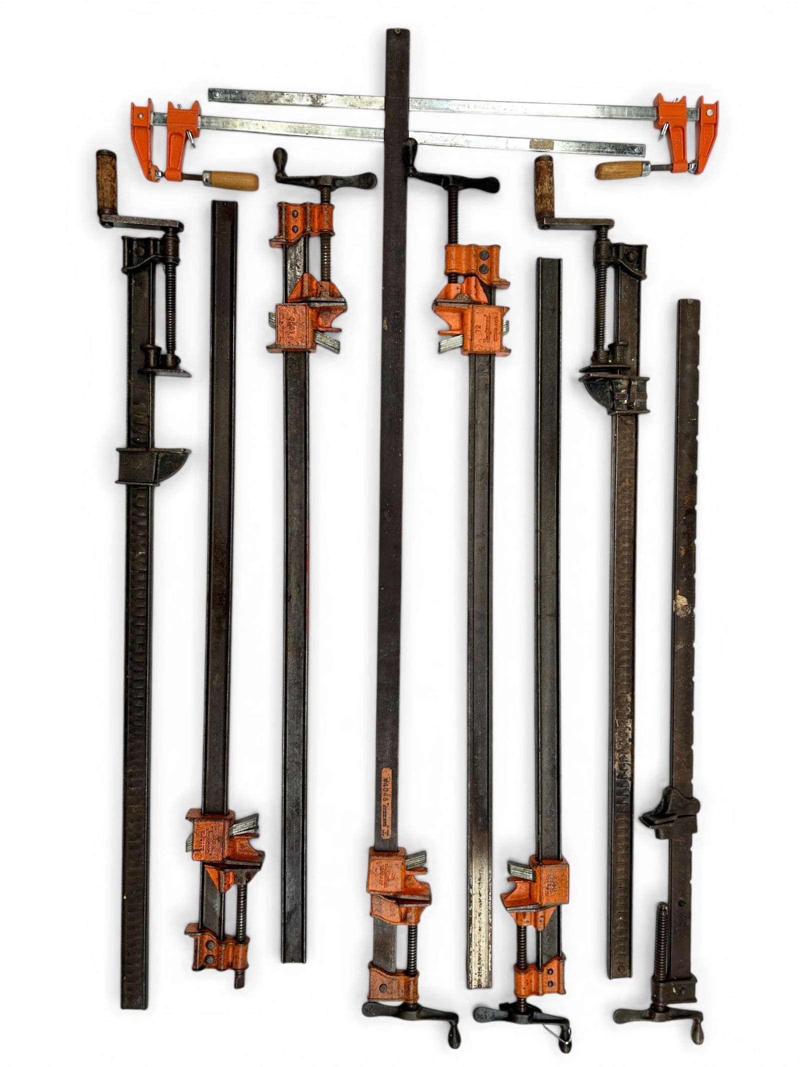Lot of 10 Assorted Furniture Clamps.: They are used, but look to be in good condition. Included are Jorgensen, Cincinnati Tool, and more. The largest one measures 48" x 6" x 1 3/4". The smallest one measures 28 1/8" x 4" x 1".