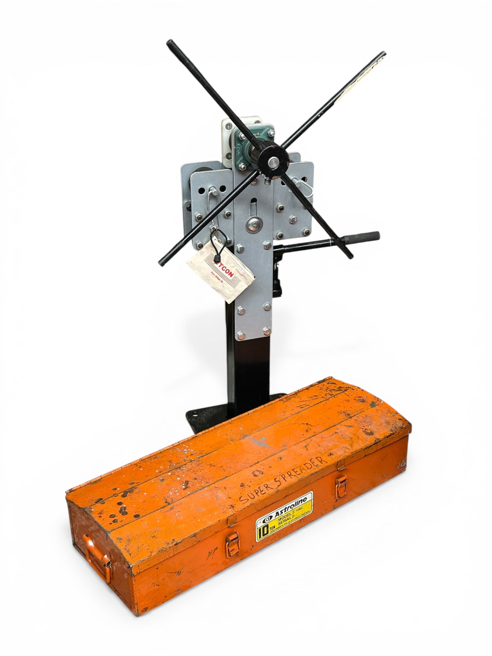 Lot: Astroline 108C Tool Kit, Sheet Metal Roller.: These are untested items. The storage box for the Astroline hydraulic spreader measures 39 1/2" x 11" x 6 1/4". The sheet metal pedestal band roller measures 26 1/2" x 43 1/4" x 8". Third-party